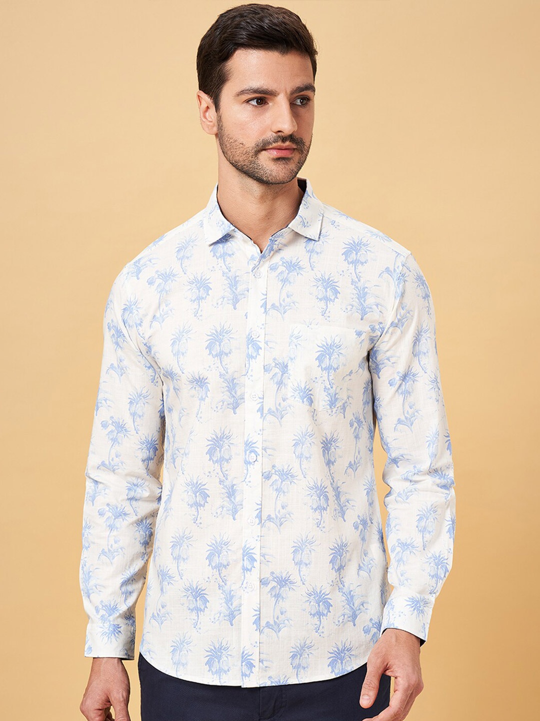 

BYFORD by Pantaloons Printed Spread Collar Cotton Casual Shirt, Blue