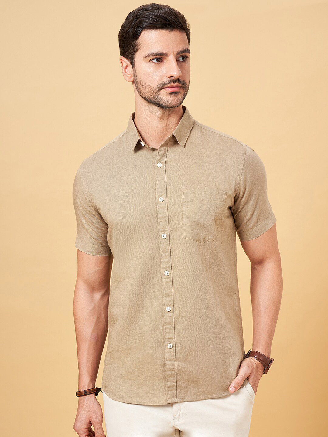 

BYFORD by Pantaloons Spread Collar Casual Shirt, Khaki