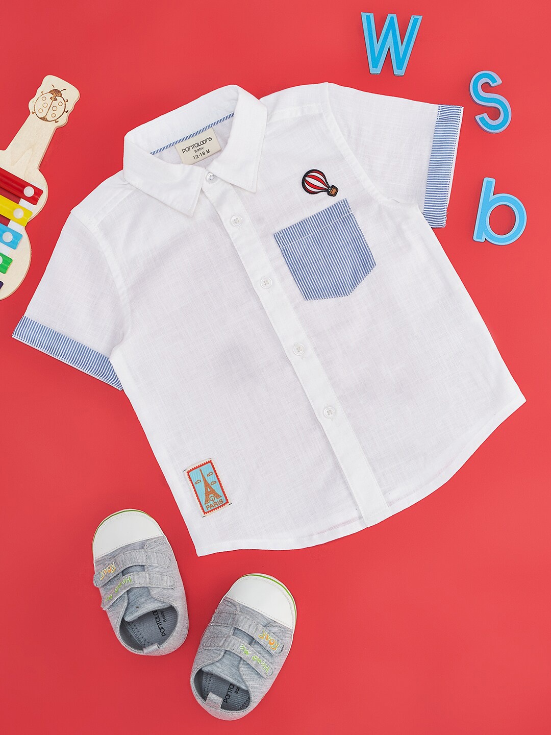 

Pantaloons Baby Boys Spread Collar Printed Casual Shirt, White