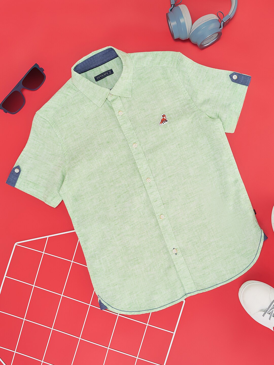 

Pantaloons Junior Boys Roll-Up Sleeves Cotton Casual Shirt, Green