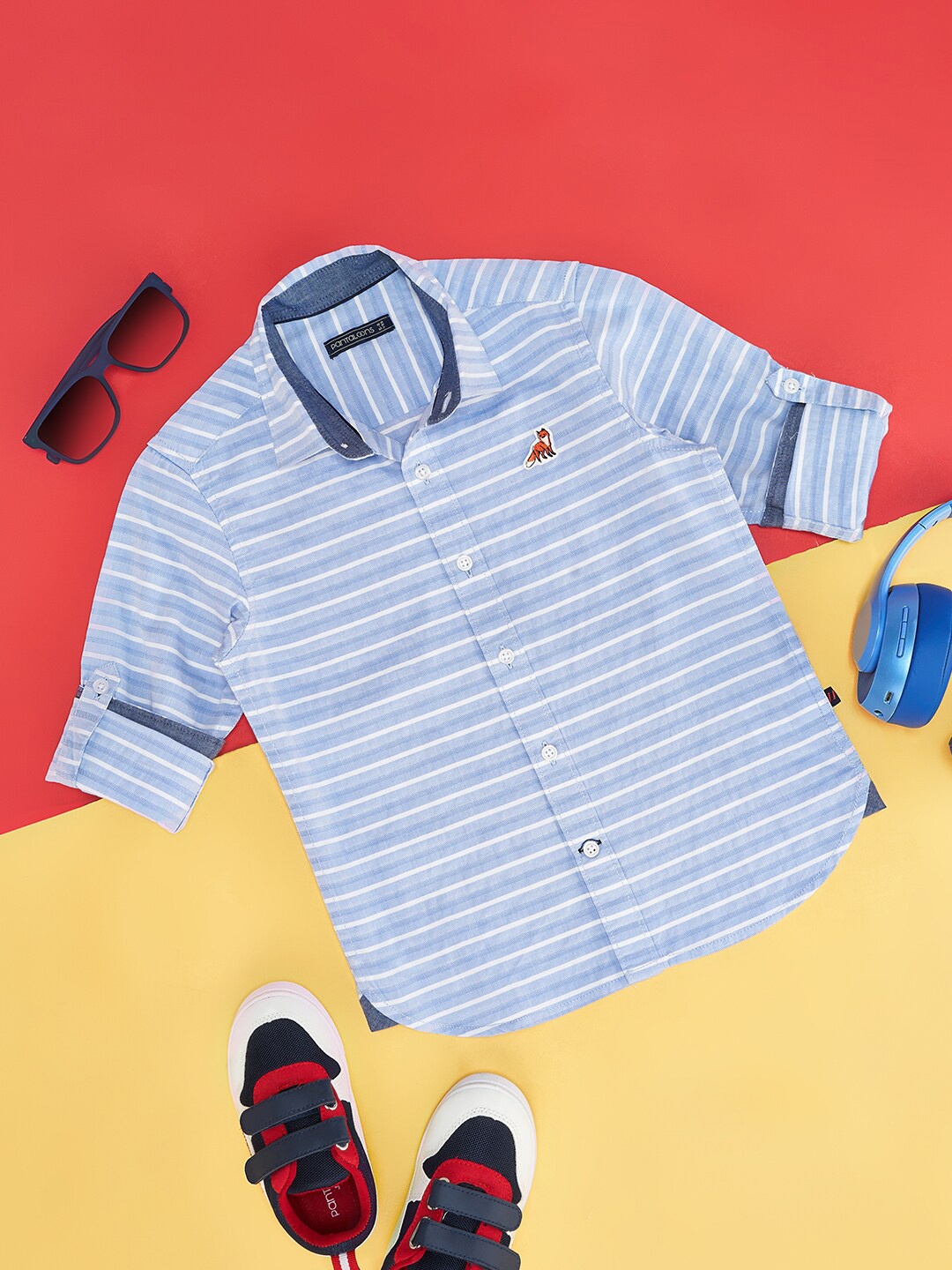 

Pantaloons Junior Boys Striped Pure Cotton Casual Shirt, Blue