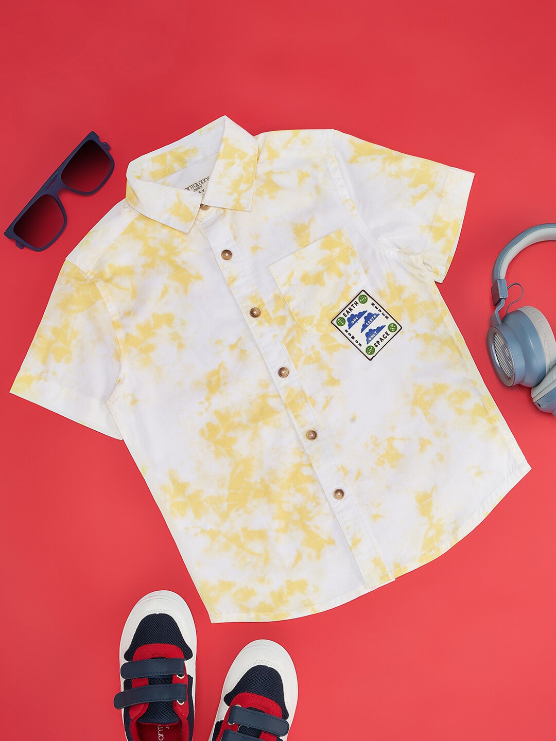

Pantaloons Junior Boys Tie-Dye Printed Pure Cotton Casual Shirt, Yellow
