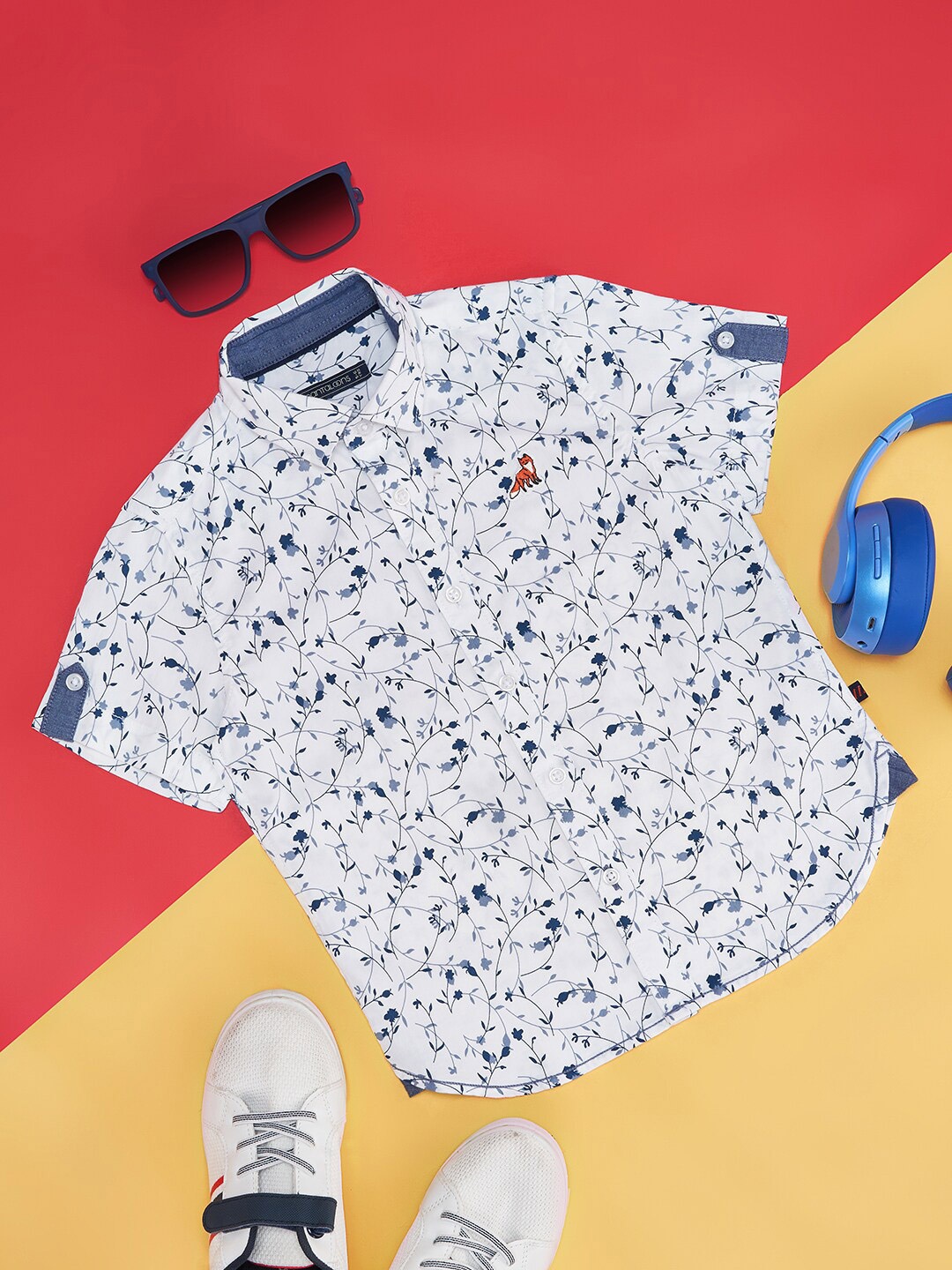 

Pantaloons Junior Boys Floral Printed Pure Cotton Casual Shirt, White