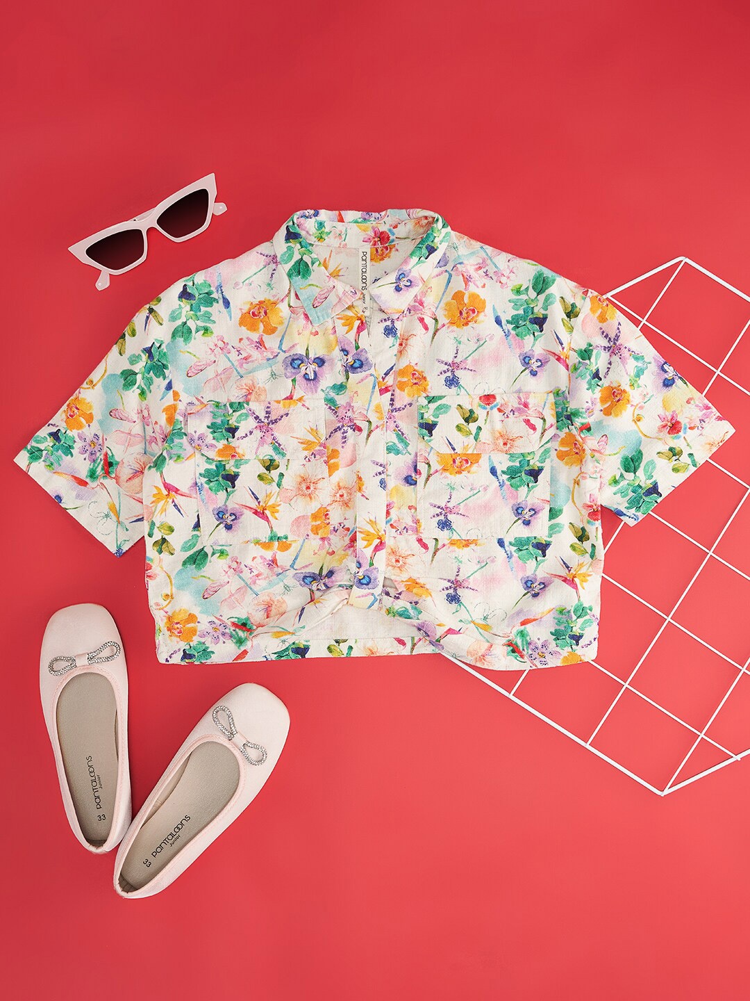 

Pantaloons Junior Girls Floral Printed Twill Casual Pure Cotton Shirt, White