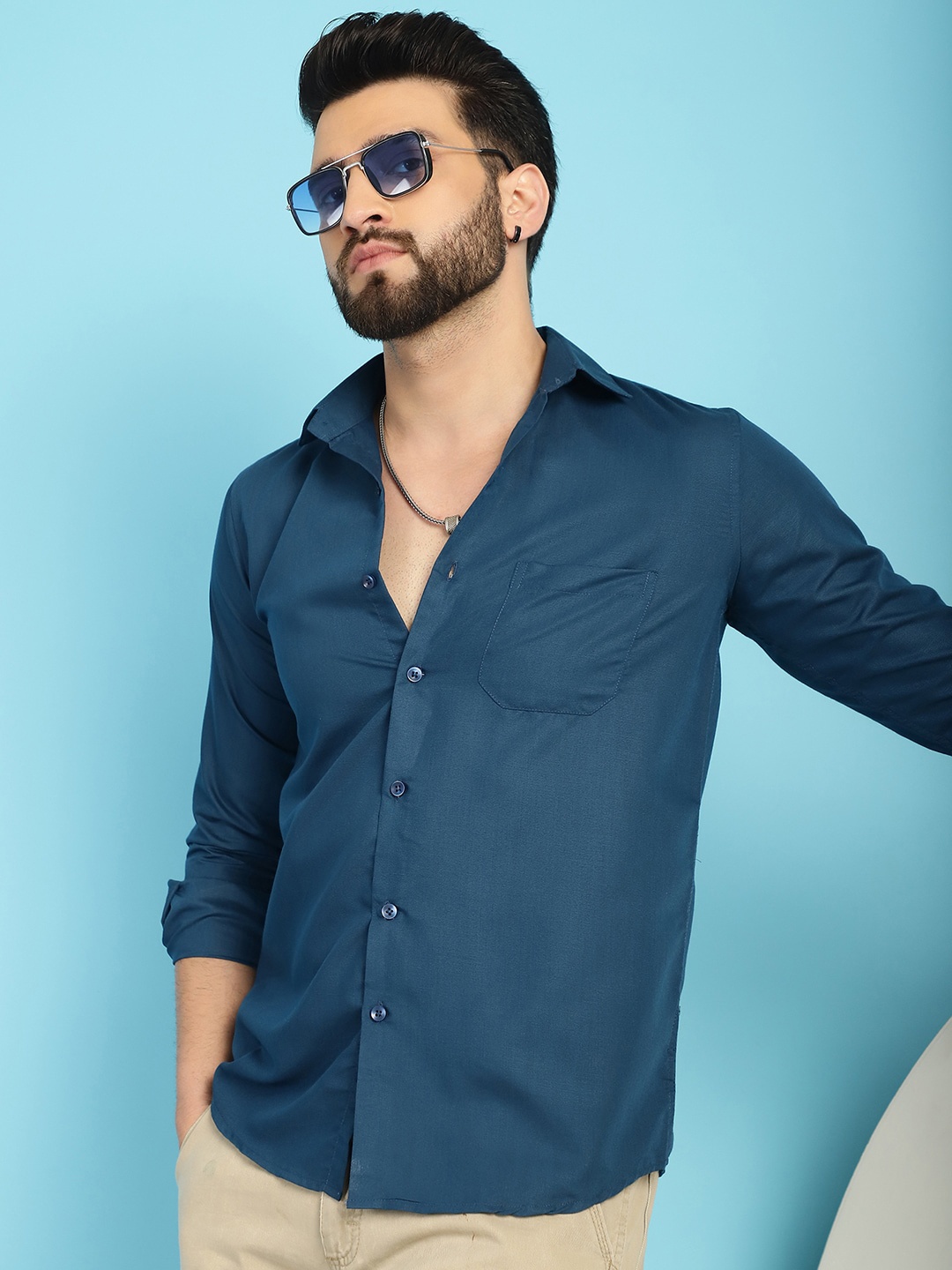 

Indian Needle Classic Spread Collar Casual Shirt, Teal