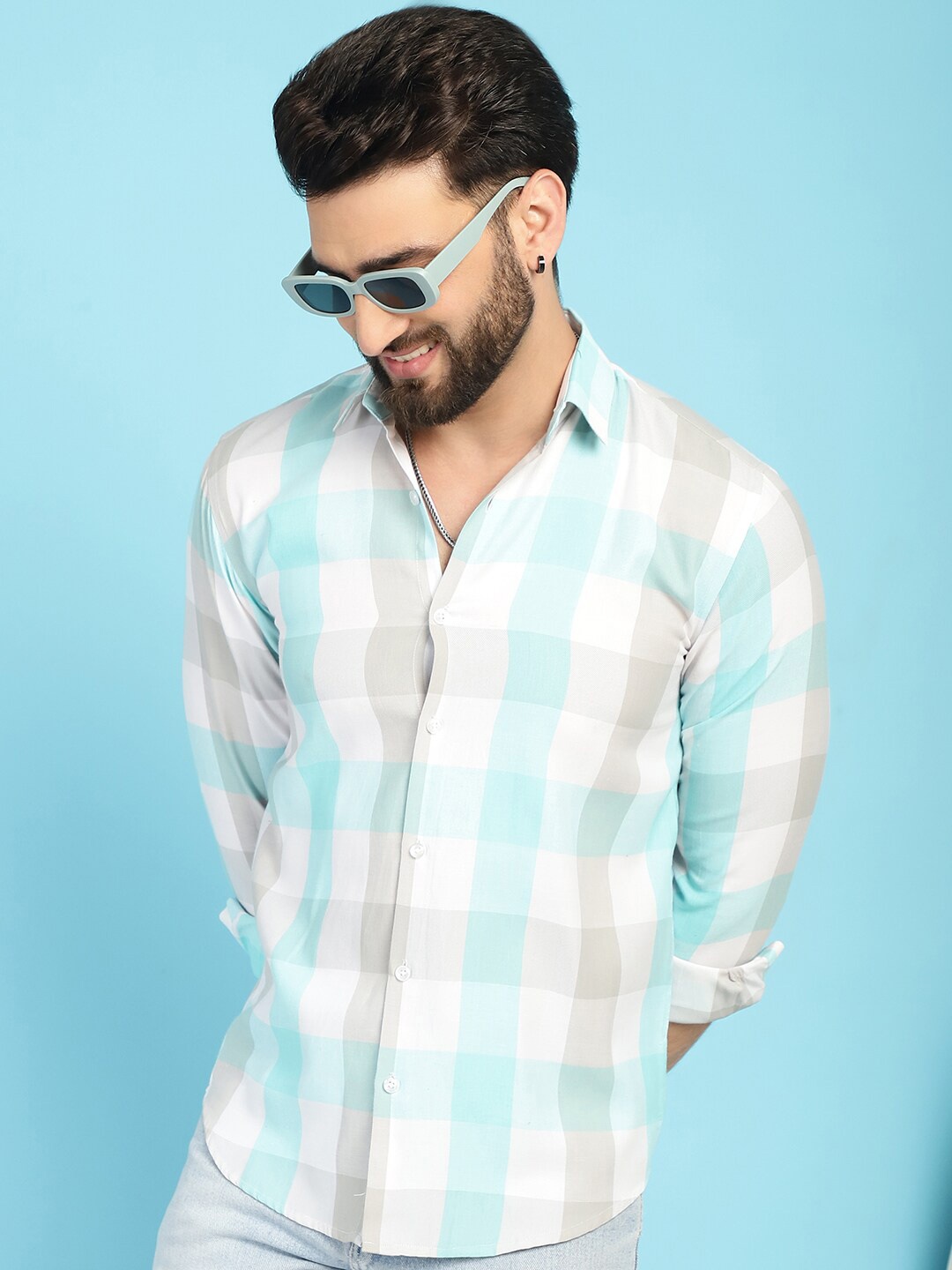 

Indian Needle Classic Buffalo Checked Casual Pure Cotton Shirt, Turquoise blue