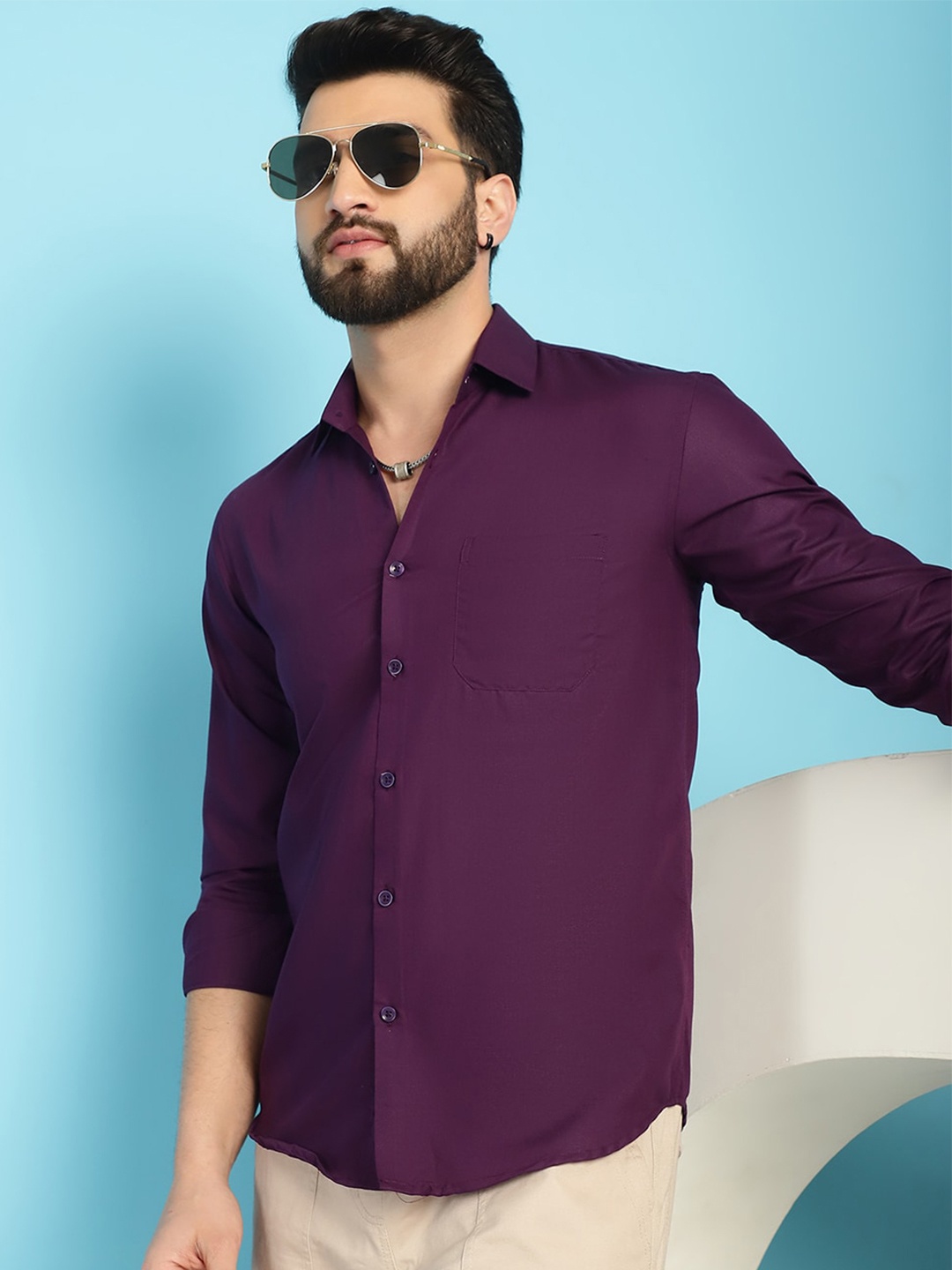 

Indian Needle Classic Spread Collar Long Sleeves Cotton Casual Shirt, Burgundy
