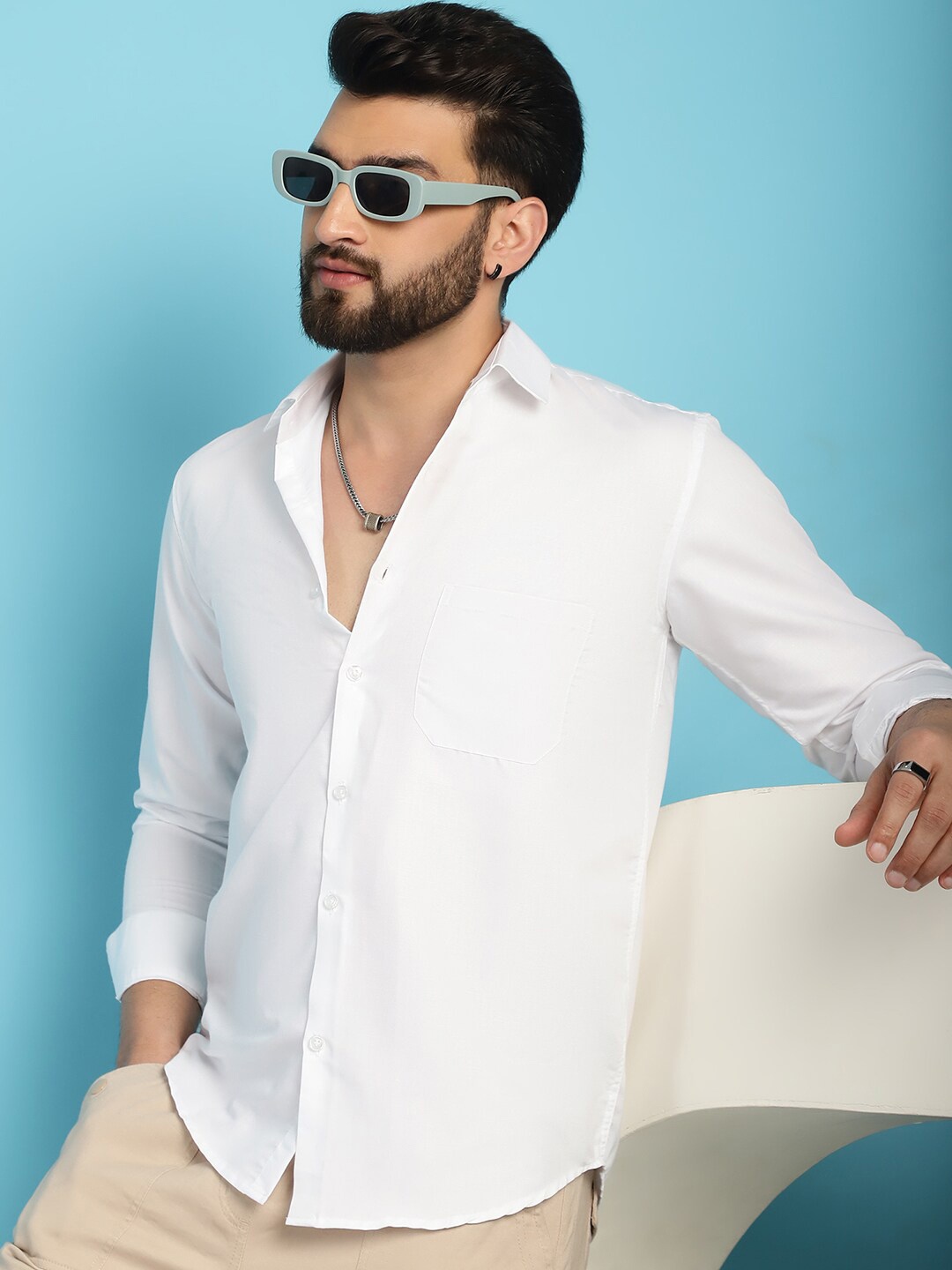 

Indian Needle Spread Collar Classic Casual Shirt, White