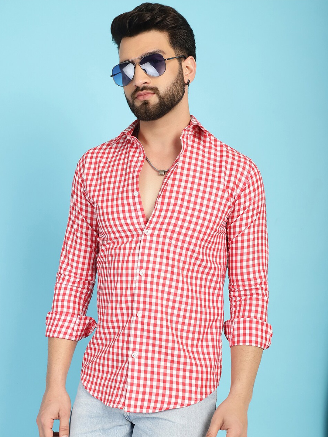 

Indian Needle Classic Gingham Checked Casual Pure Cotton Shirt, Red