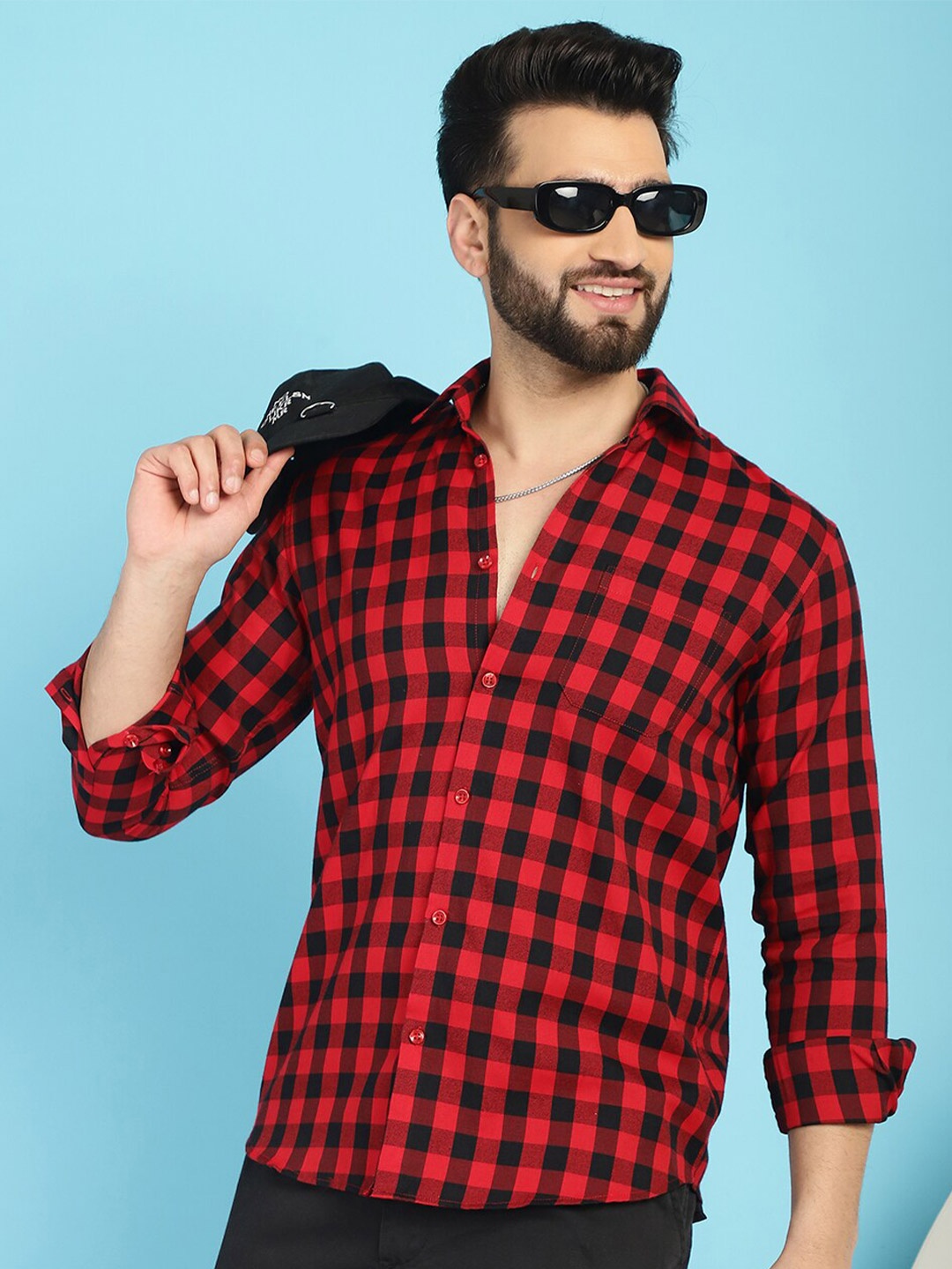 

Indian Needle Classic Buffalo Checked Casual Pure Cotton Shirt, Red