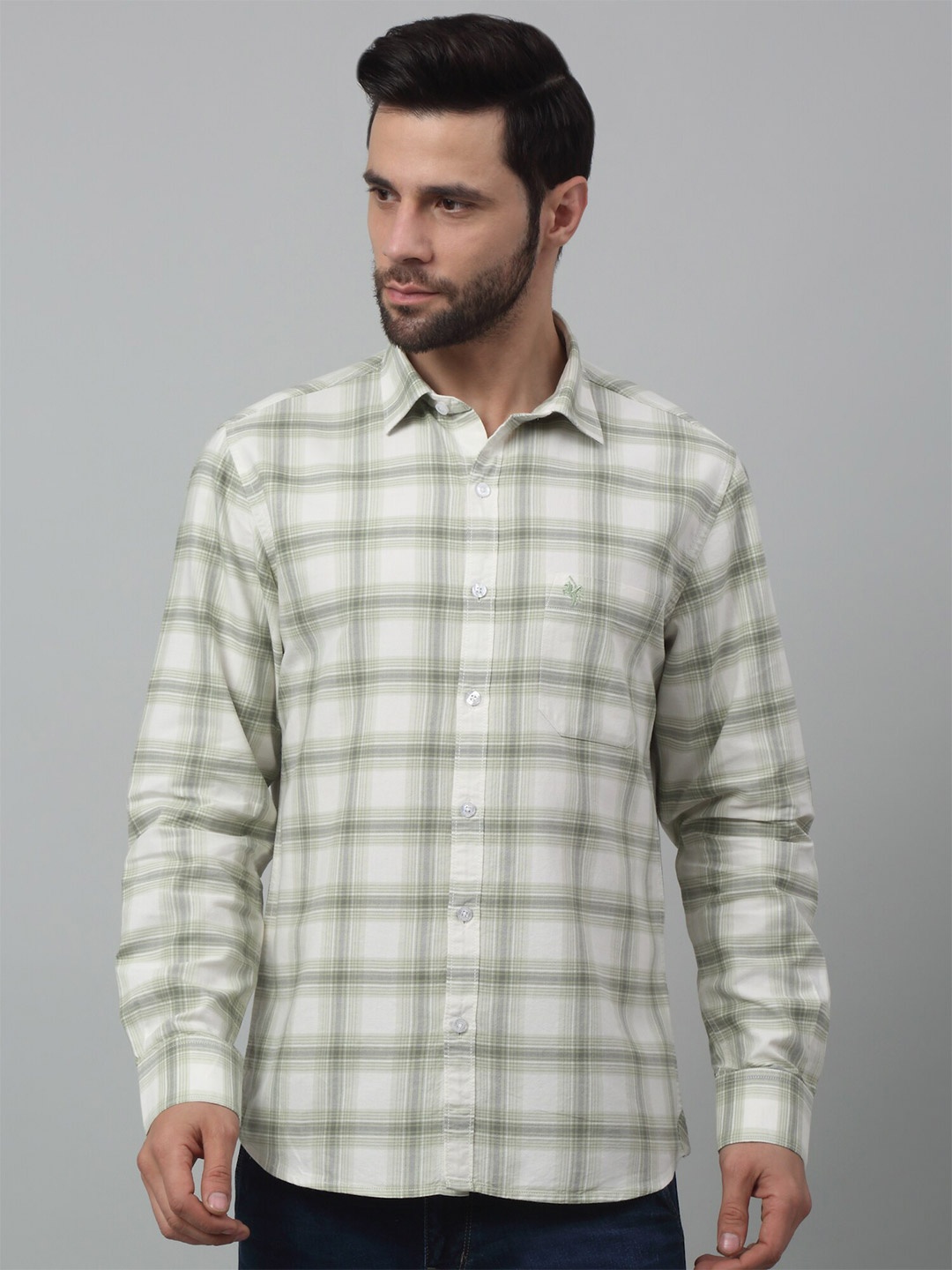 

Cantabil Comfort Tartan Checked Spread Collar Cotton Casual Shirt, Olive