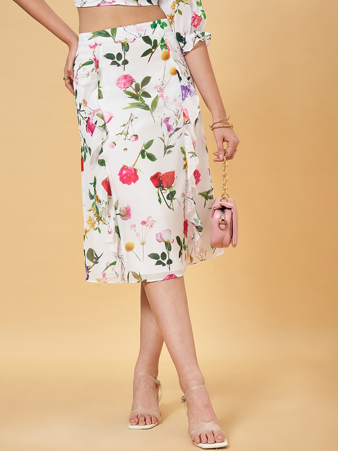 

Honey by Pantaloons Floral Printed Ruffles Detailed A-Line Skirt, White