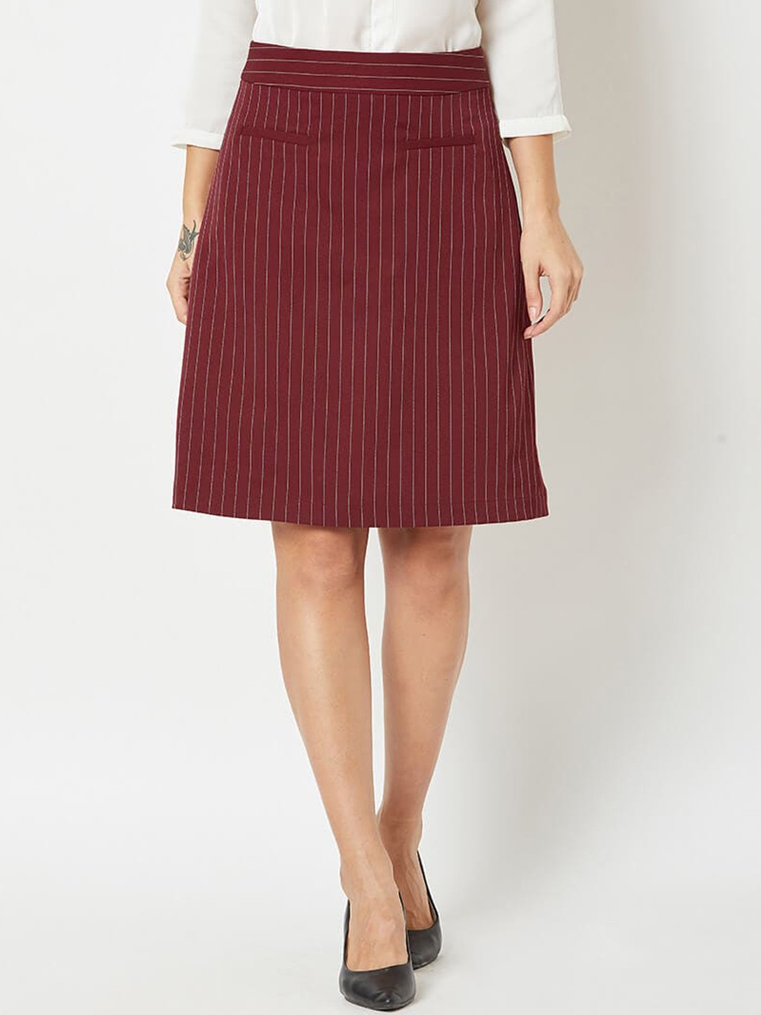 

SALT ATTIRE Striped A Line Skirts, Maroon