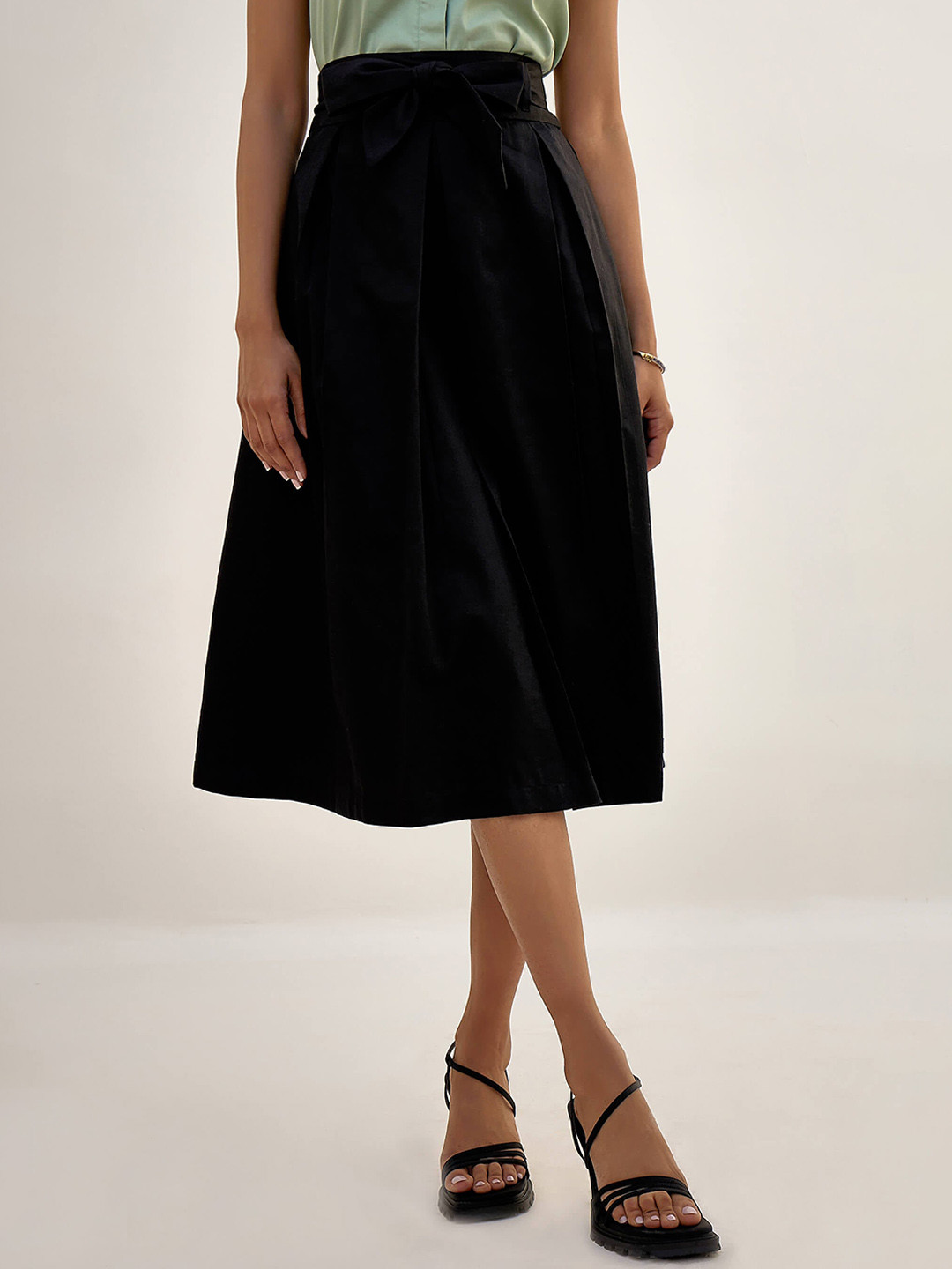 

SALT ATTIRE Flared Midi Skirts, Black