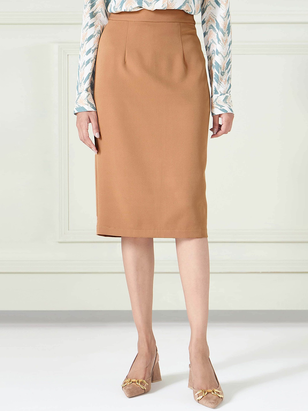 

SALT ATTIRE Straight Knee Length Skirts, Tan