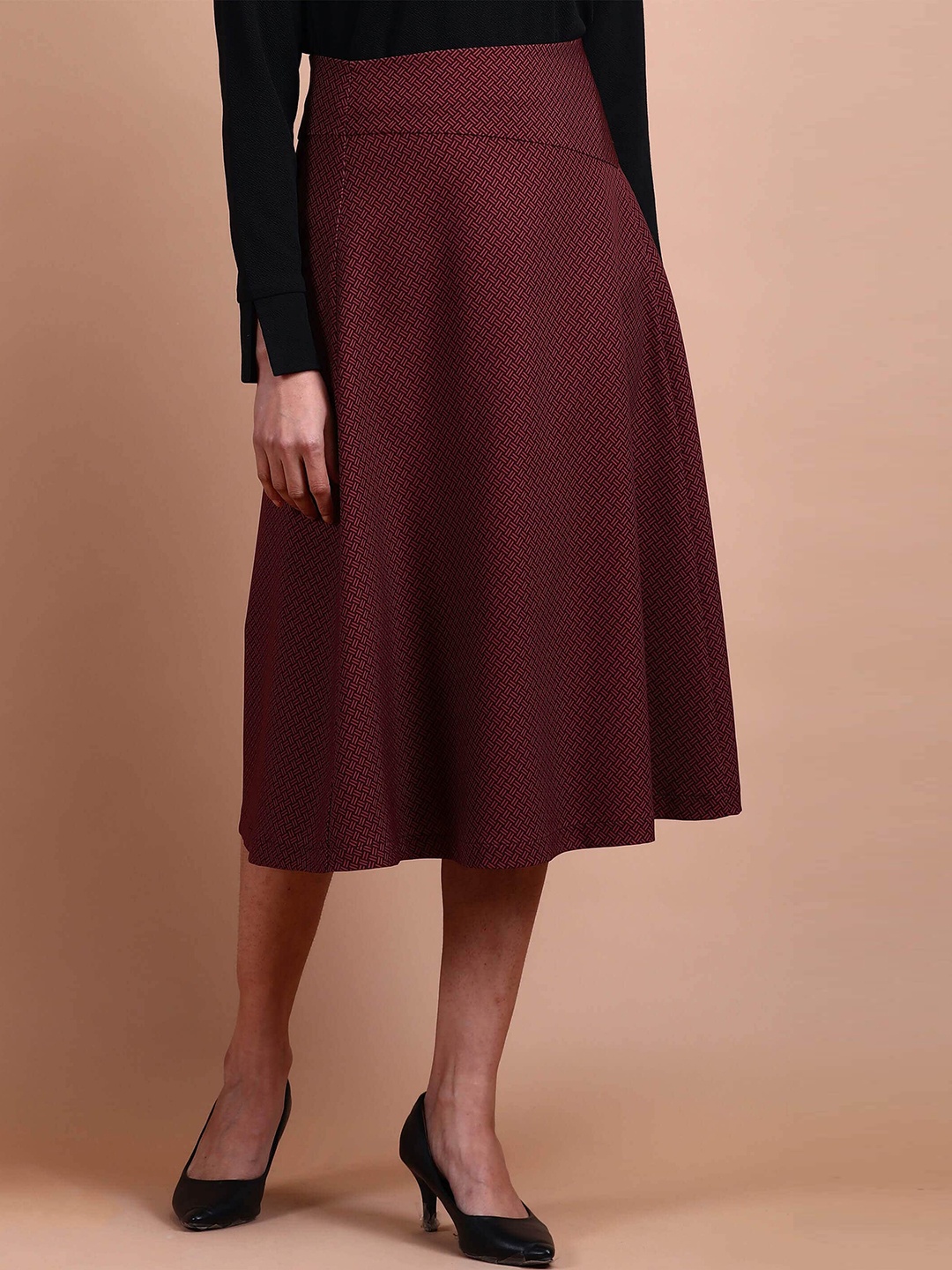 

SALT ATTIRE Printed Flared Knee Length Skirts, Purple