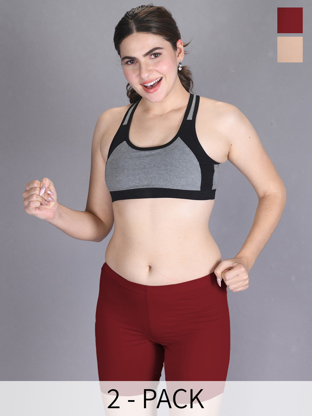 

LYRA Women Pack Of 2 Stretchable Skinny Fit Cycling Sports Shorts, Maroon