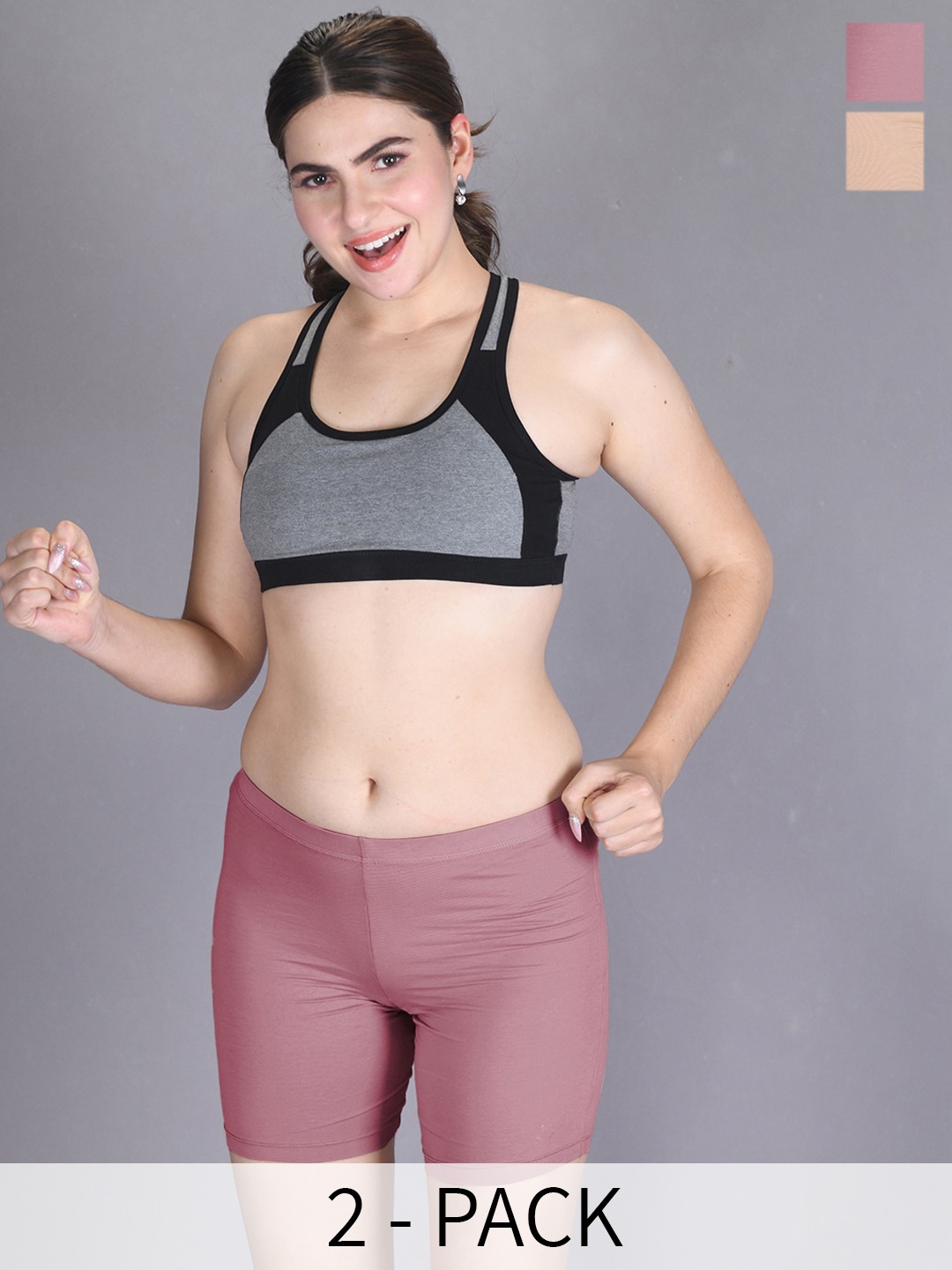 LYRA Women Pack Of 2 Stretchable Skinny Fit Cycling Sports Shorts, Rose