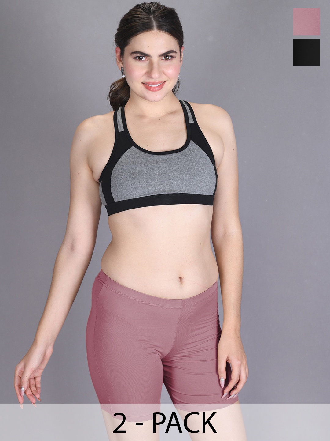 

LYRA Women Pack Of 2 Stretchable Skinny Fit Cycling Sports Shorts, Rose