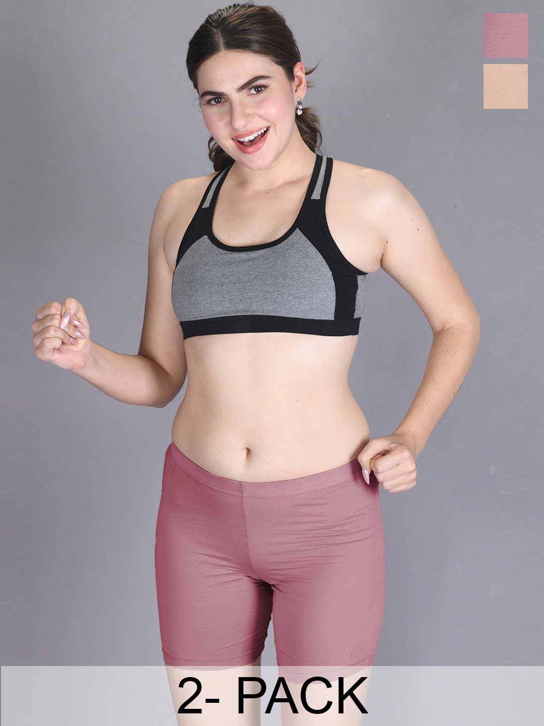 LYRA Women Pack Of 2 Stretchable Skinny Fit Cycling Sports Shorts, Rose