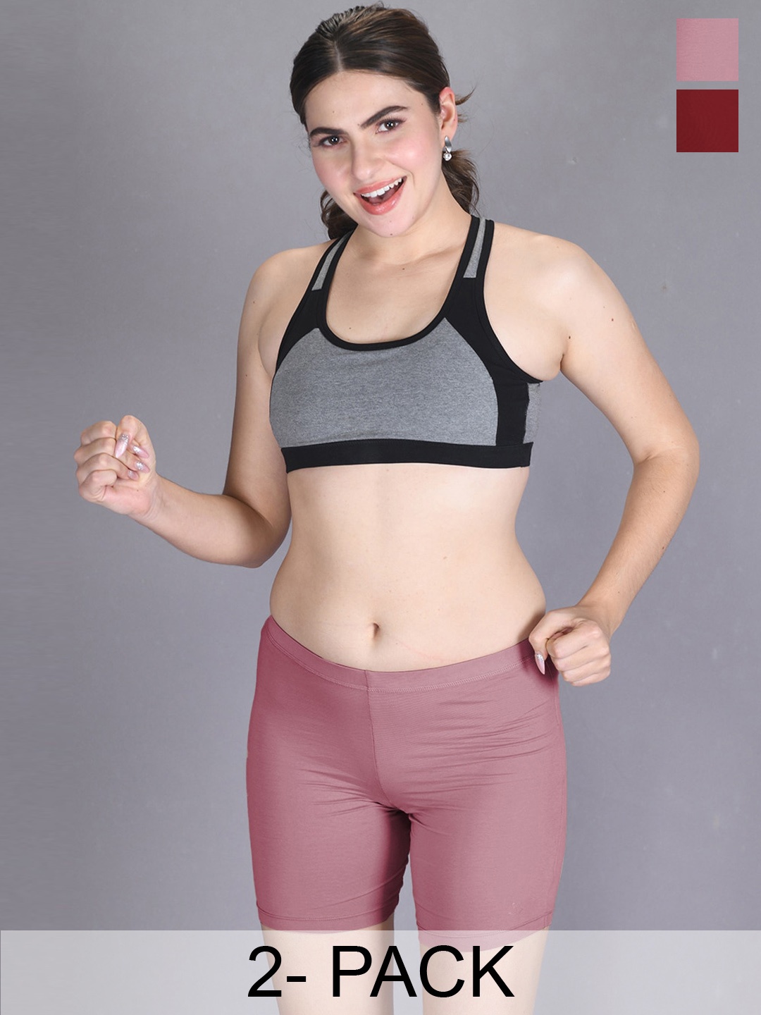 

LYRA Women Pack Of 2 Stretchable Skinny Fit Cycling Sports Shorts, Rose