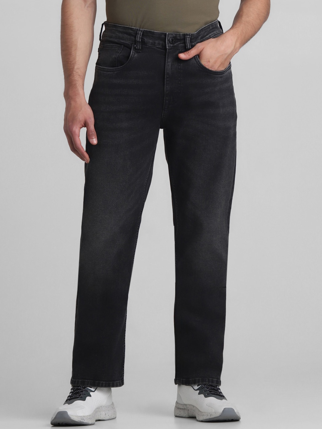 

Jack & Jones Men Straight Fit Light Fade Stretchable Jeans, Charcoal