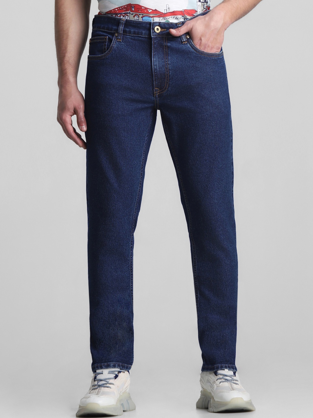 

Jack & Jones Men Mid-Rise Ben Skinny Fit Low-Rise Stretchable Jeans, Blue