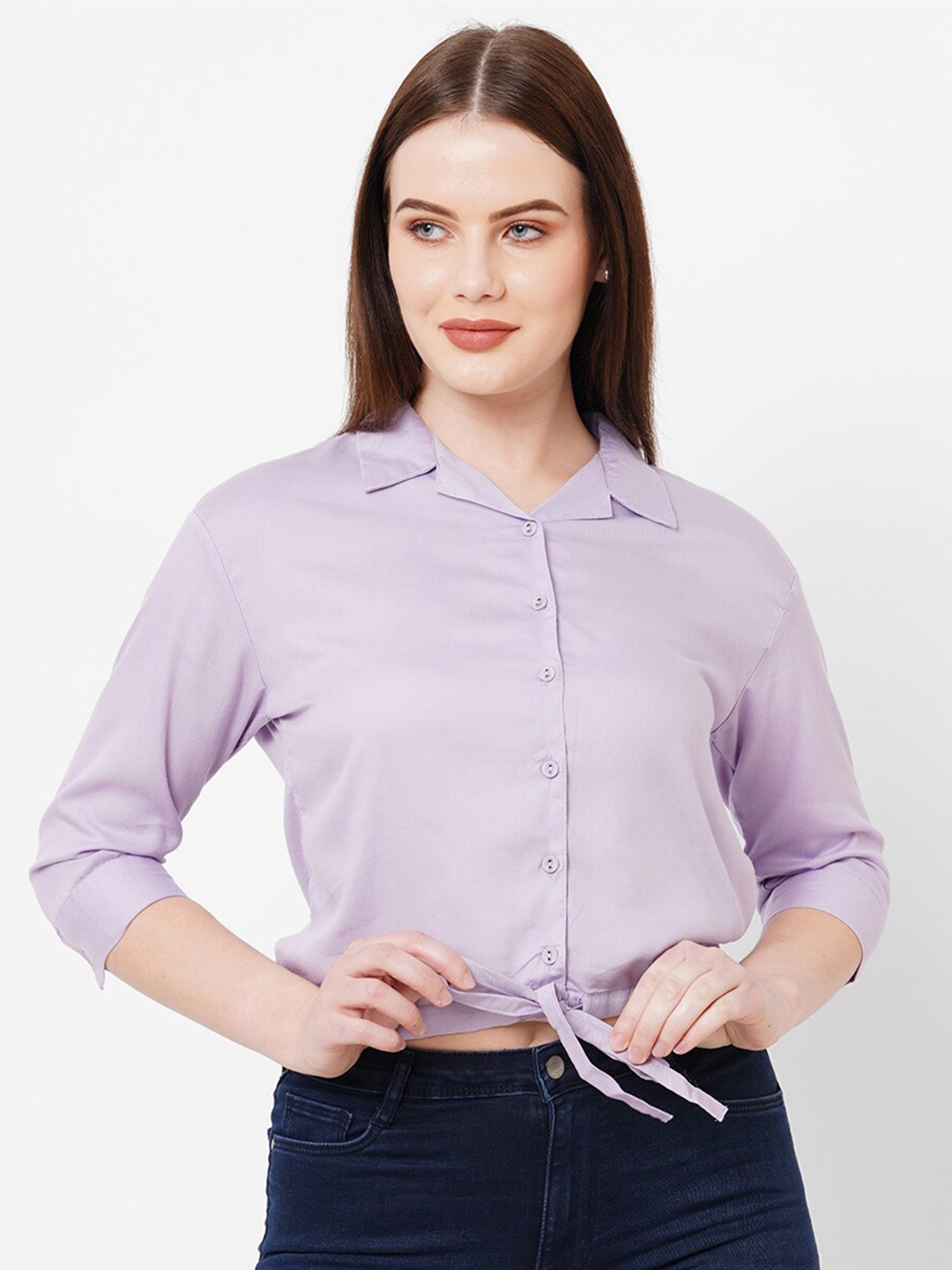 

Kraus Jeans Spread Collar Slim Fit Cropped Casual Shirt, Purple
