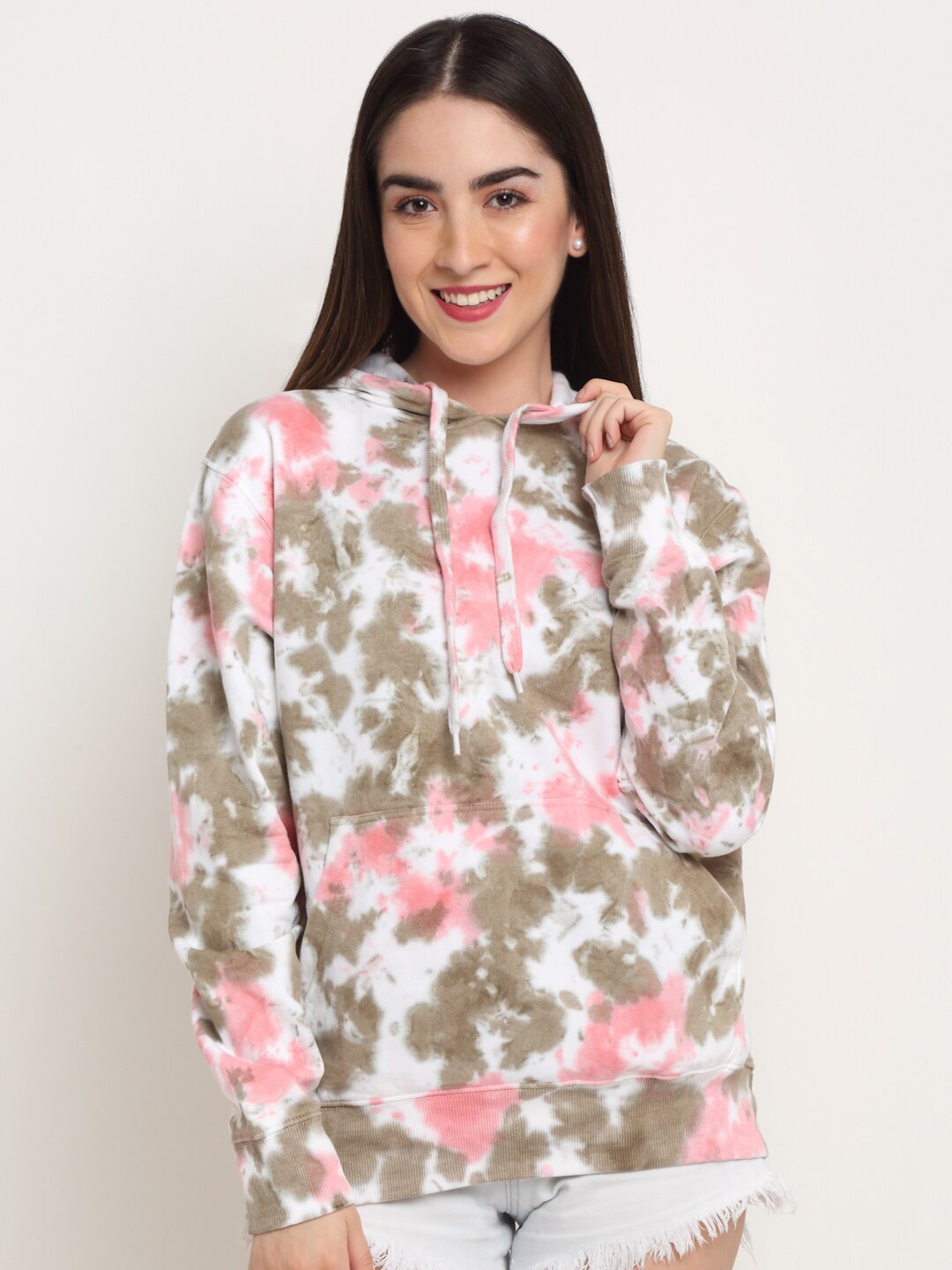 

Ennoble Abstract Printed Hooded Cotton Pullover Sweatshirt, Pink