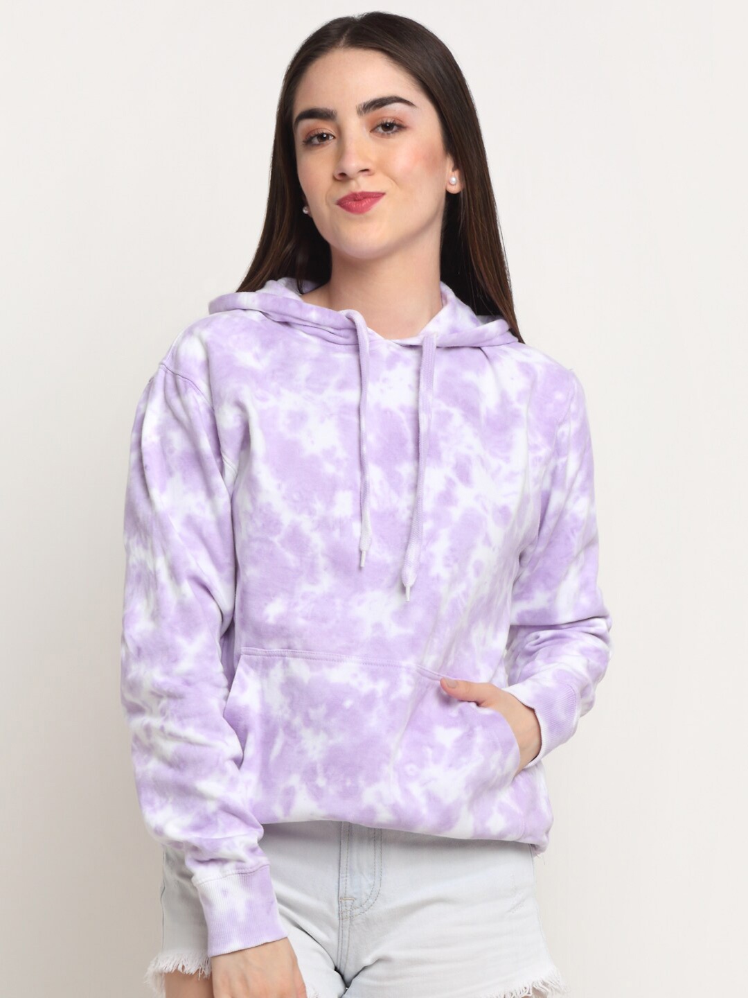 

Ennoble Abstract Printed Hooded Cotton Pullover Sweatshirt, Purple