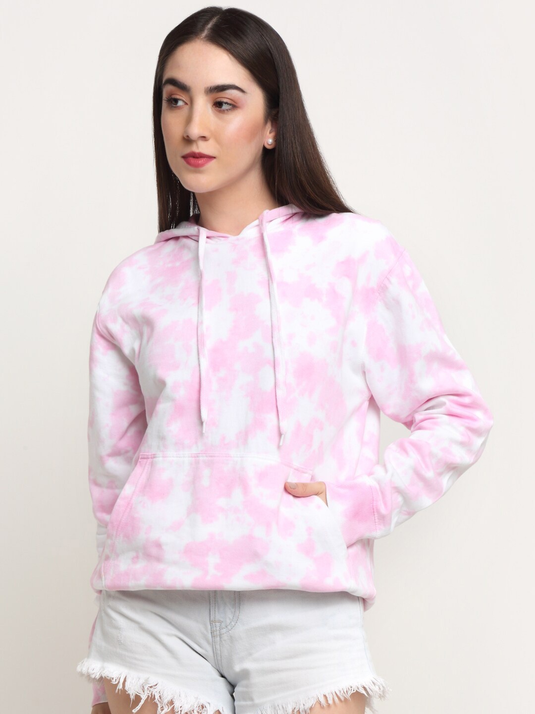 

Ennoble Abstract Printed Hooded Cotton Pullover Sweatshirt, Pink