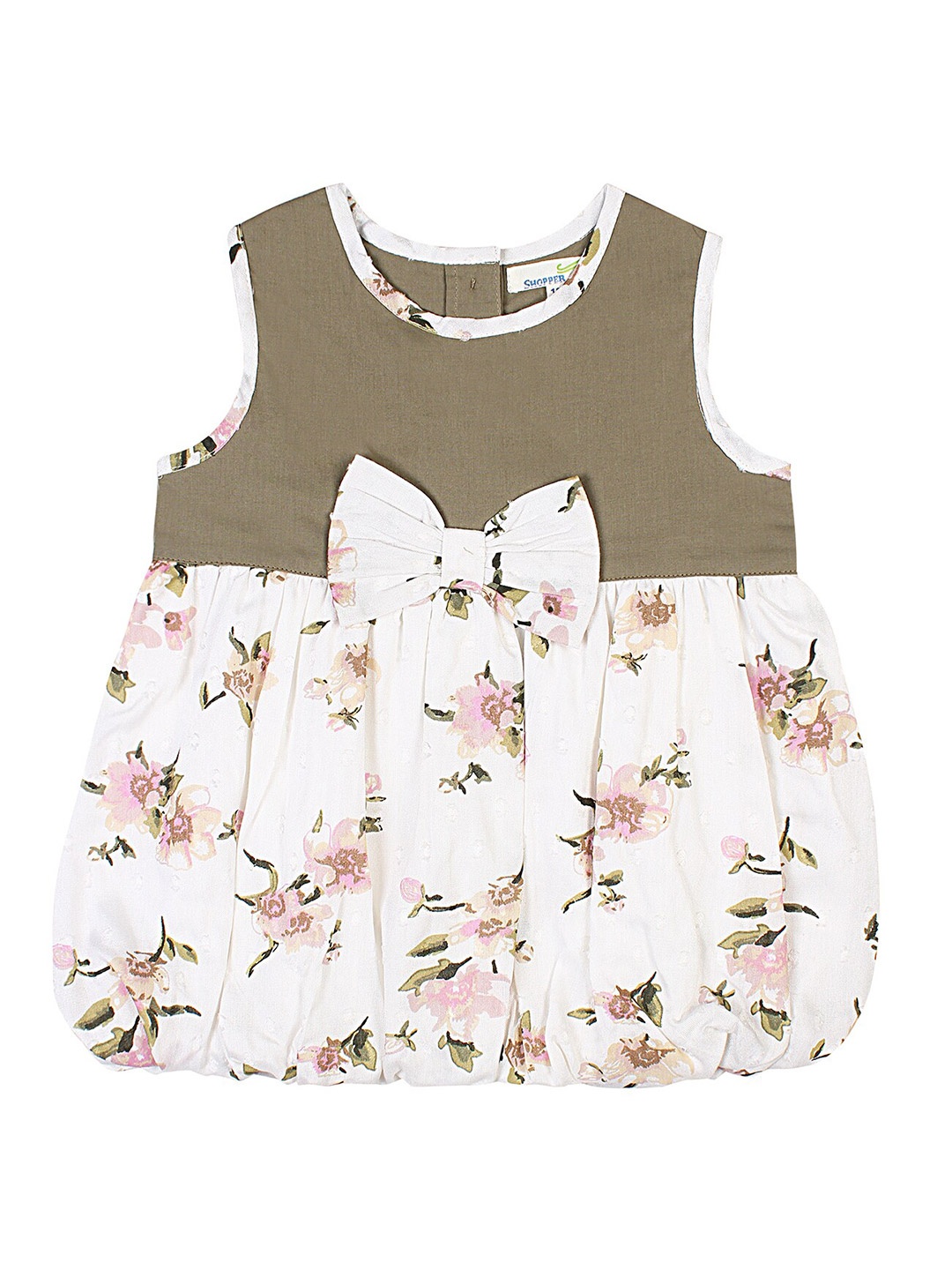 

BAESD Floral Printed Round Neck Sleeveless Fit & Flare Cotton Dress, Cream