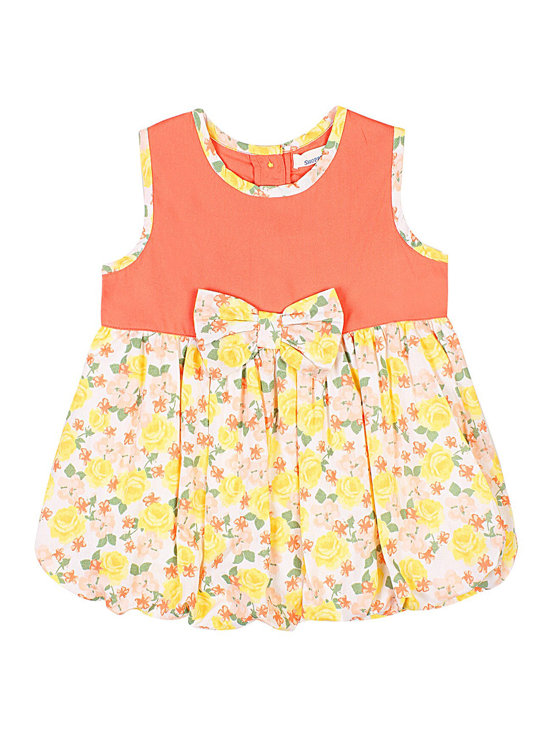 

BAESD Floral Printed Round Neck Sleeveless Fit & Flare Cotton Dress, Yellow