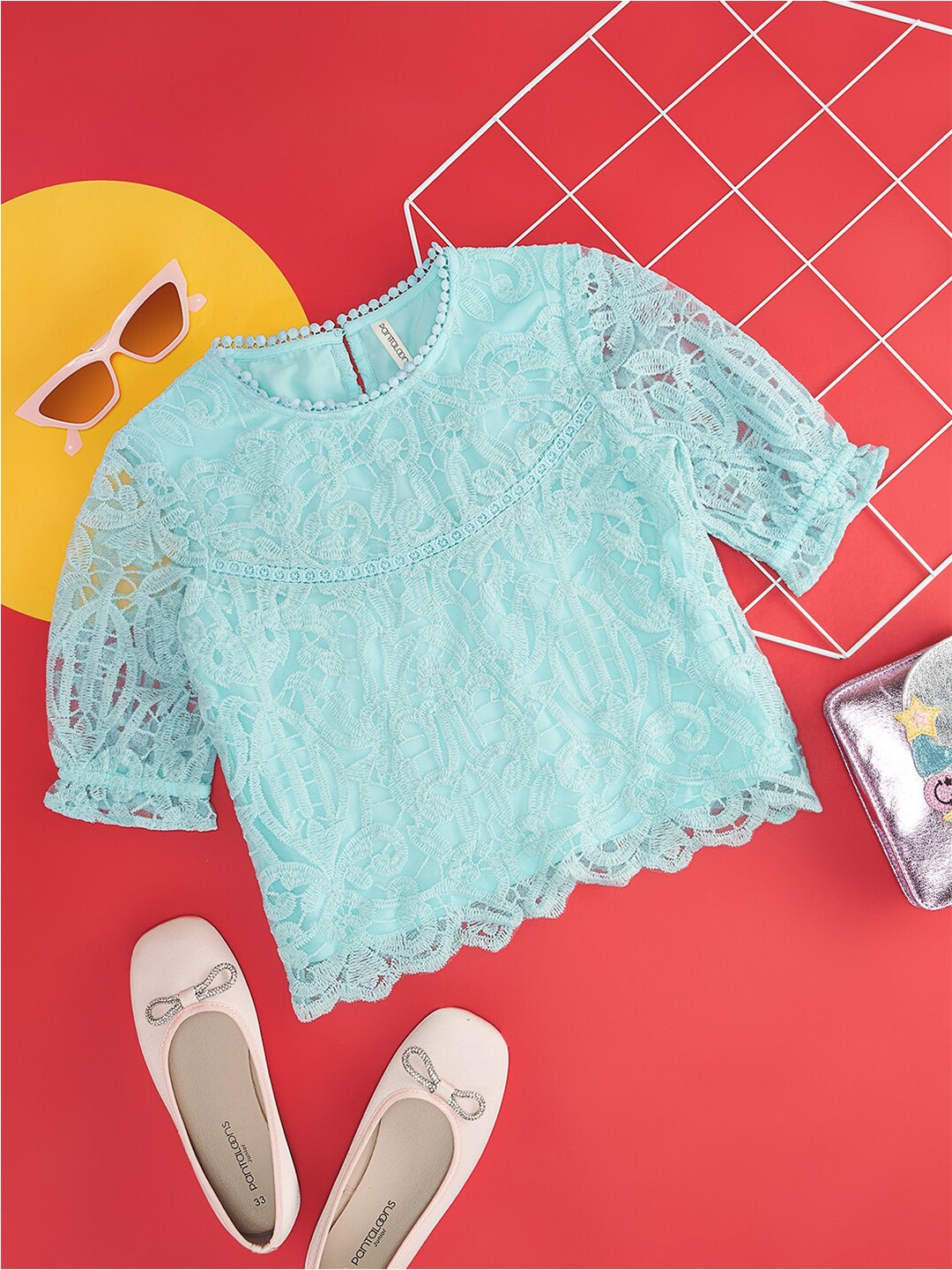 

Pantaloons Junior Girls Self Design Round Neck Top, Blue