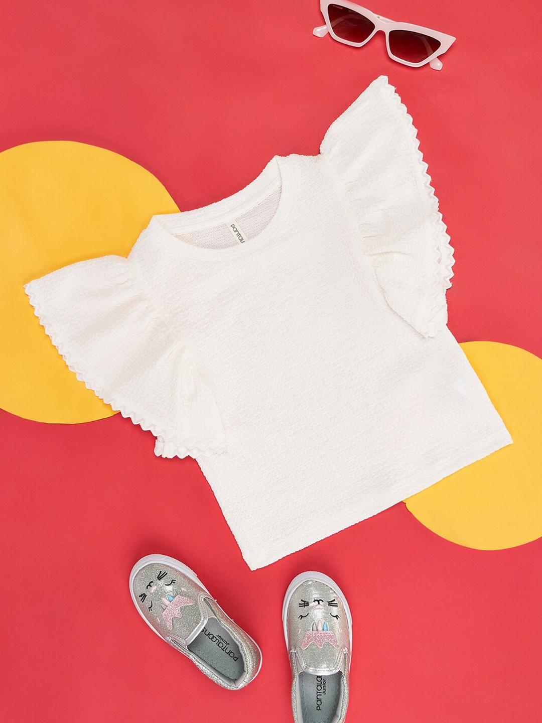 

Pantaloons Junior Round Neck Flutter Sleeves Casual Top, White