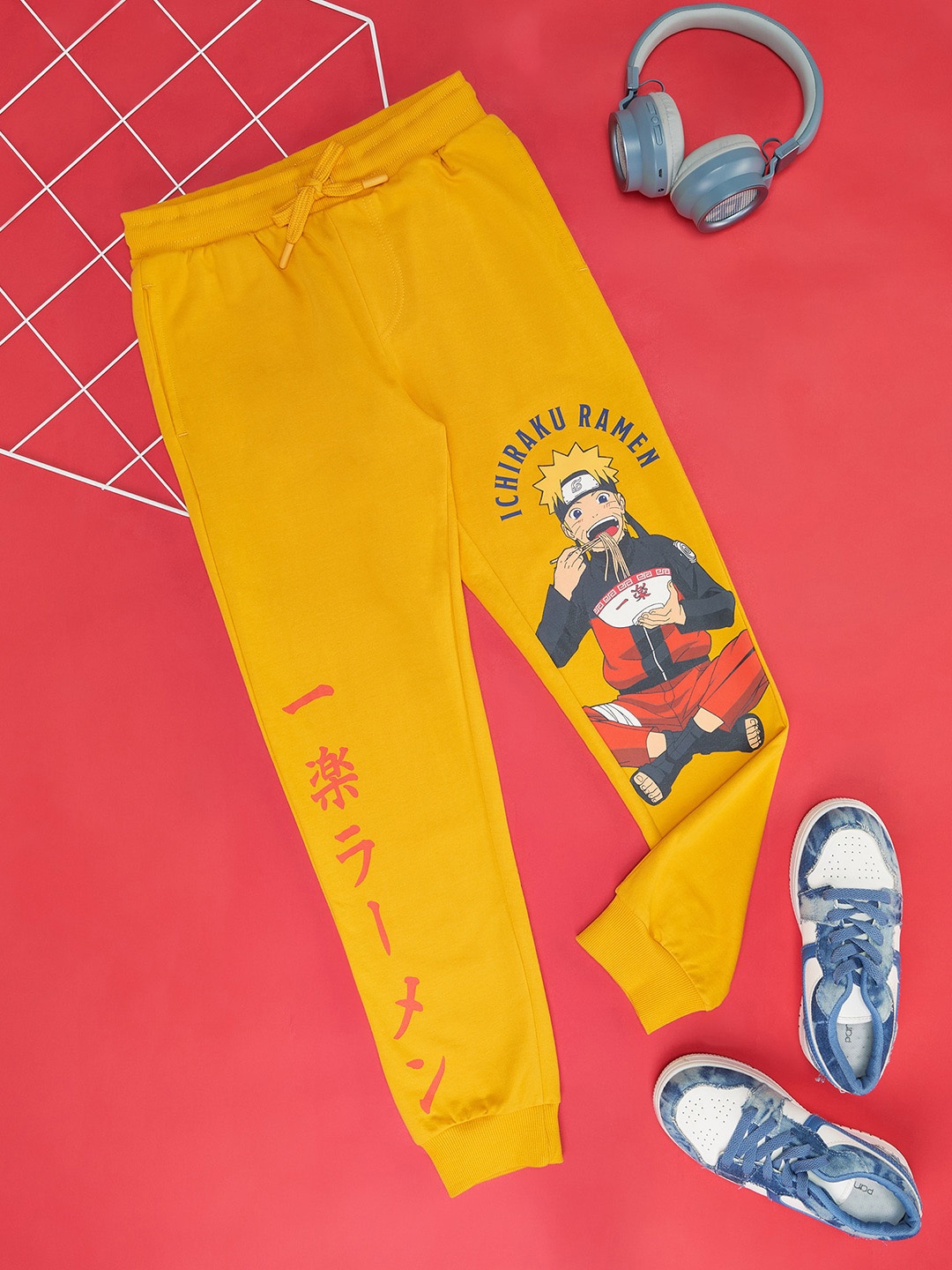 

Pantaloons Junior Boys Naruto Printed Pure Cotton Mid-Rise Joggers, Yellow