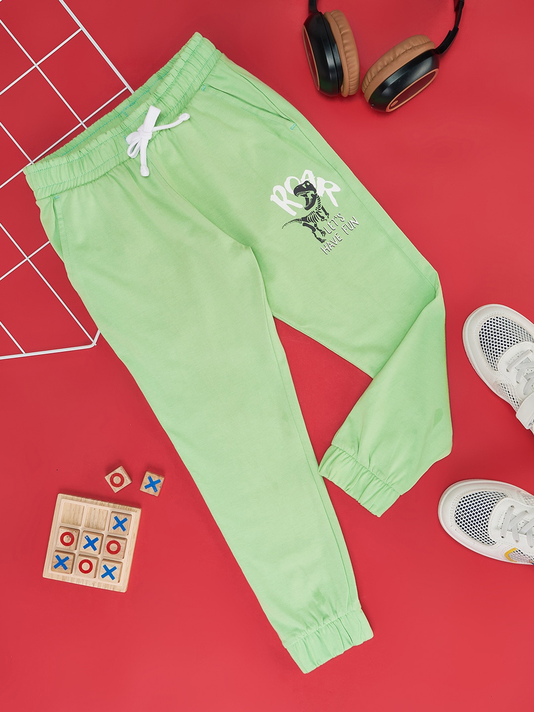 

Pantaloons Junior Boys Printed Mid-Rise Pure Cotton Joggers, Green