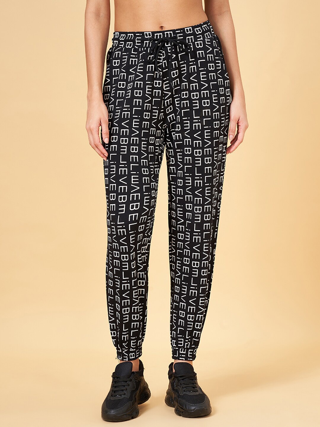 

Ajile by Pantaloons Women Typography Printed Pure Cotton Jogger, Black