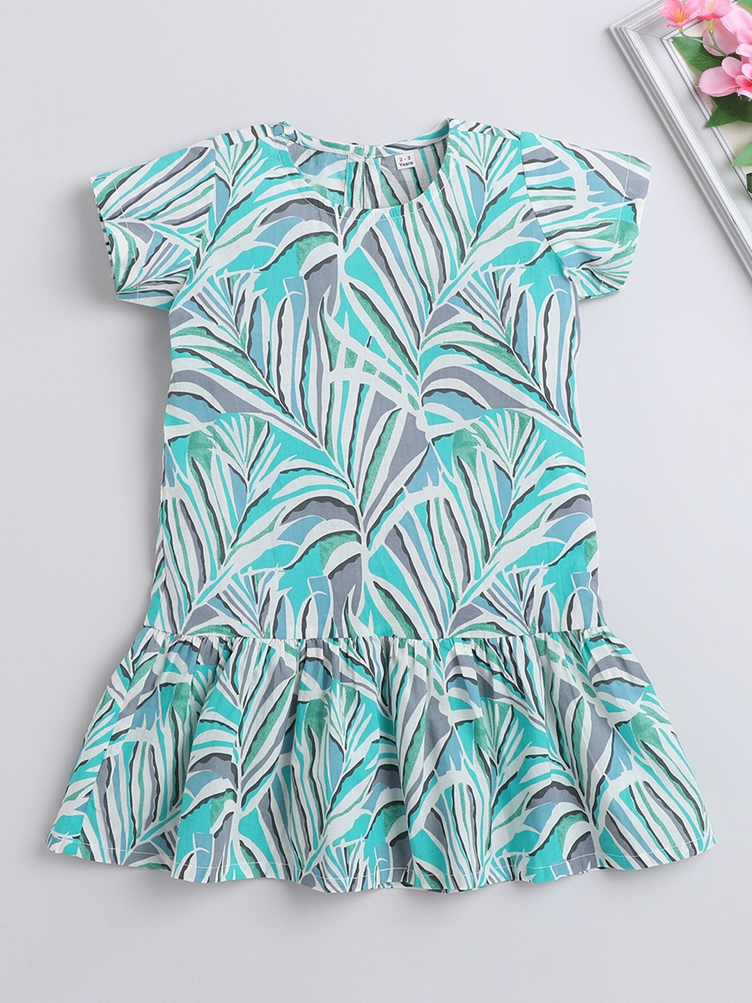 

The Magic Wand Girls Tropical Printed Cotton Drop-Waist Dress, Blue