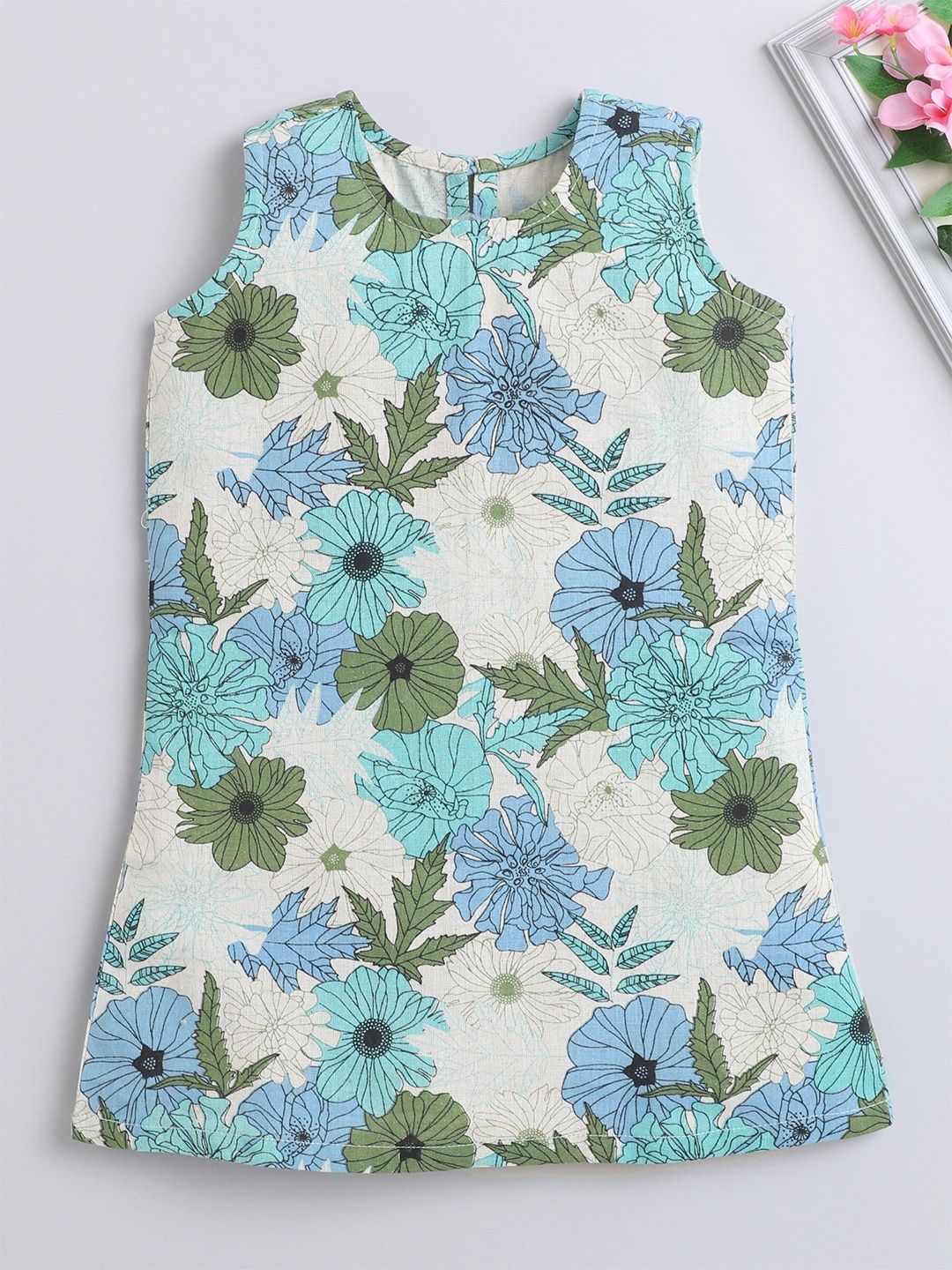

The Magic Wand Girls Floral Print Cotton A-Line Dress, Green