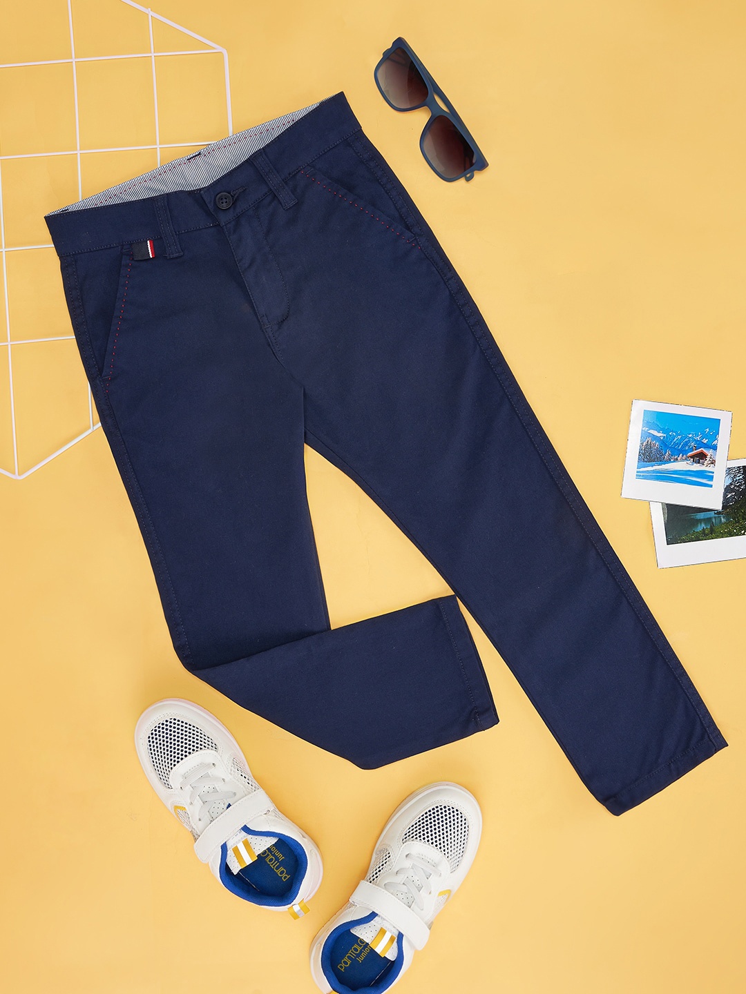 

Pantaloons Junior Boys Mid-Rise Pure Cotton Trousers, Navy blue
