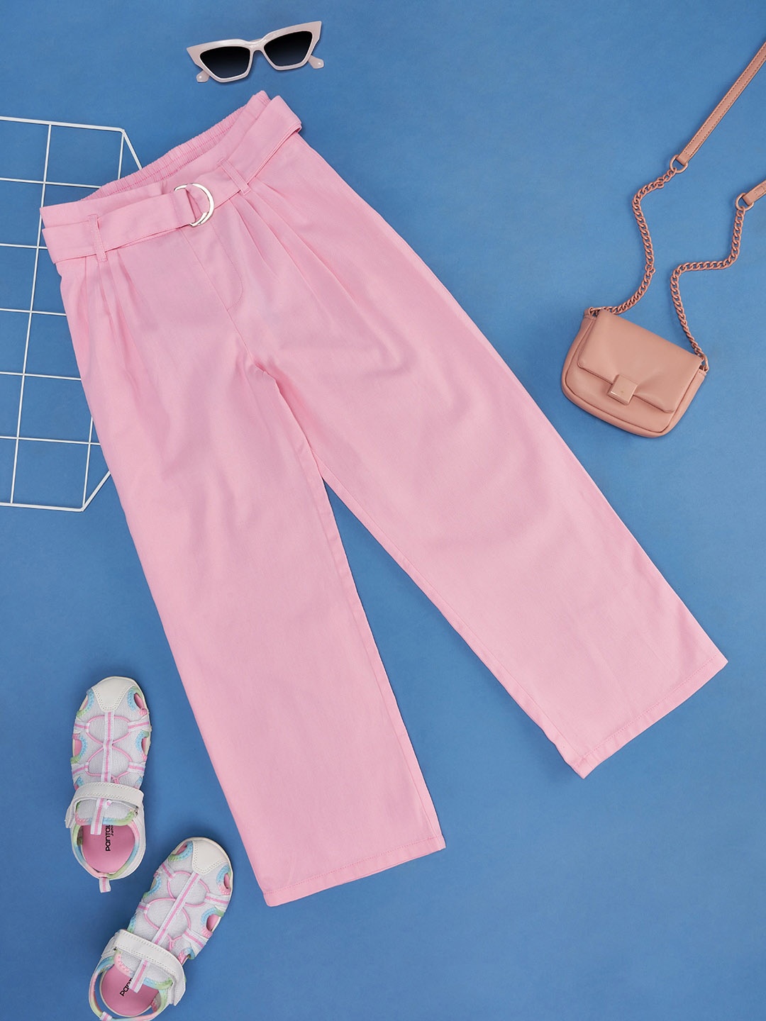 

Pantaloons Junior Girls Flared Pure Cotton Trousers, Pink