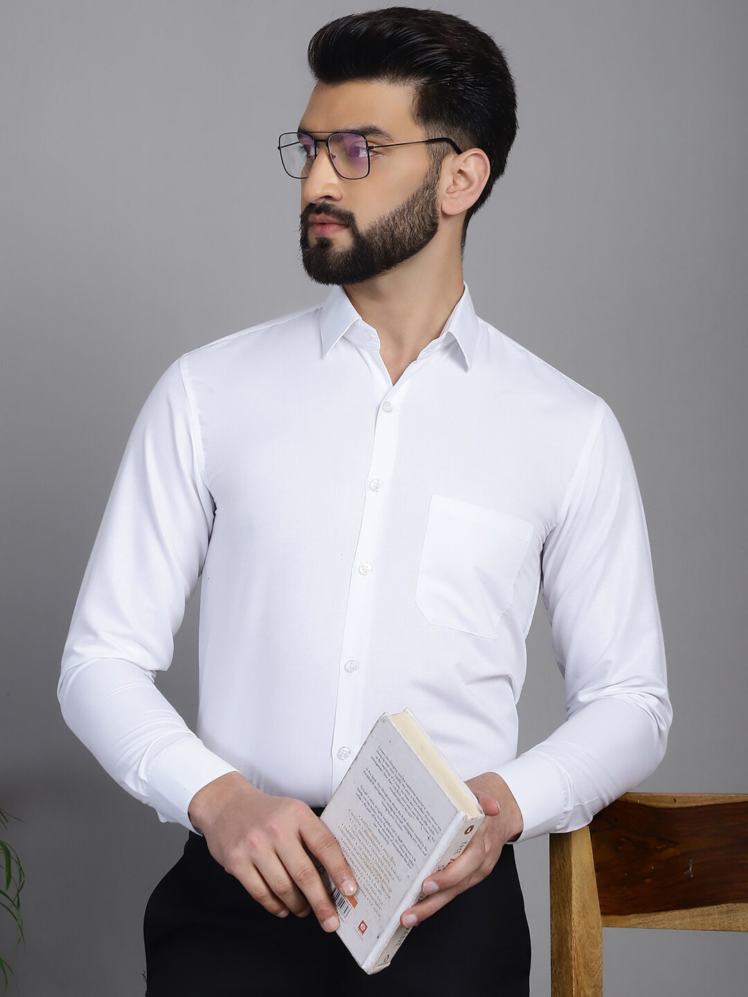 

Indian Needle Classic Spread Collar Long Sleeves Cotton Formal Shirt, White
