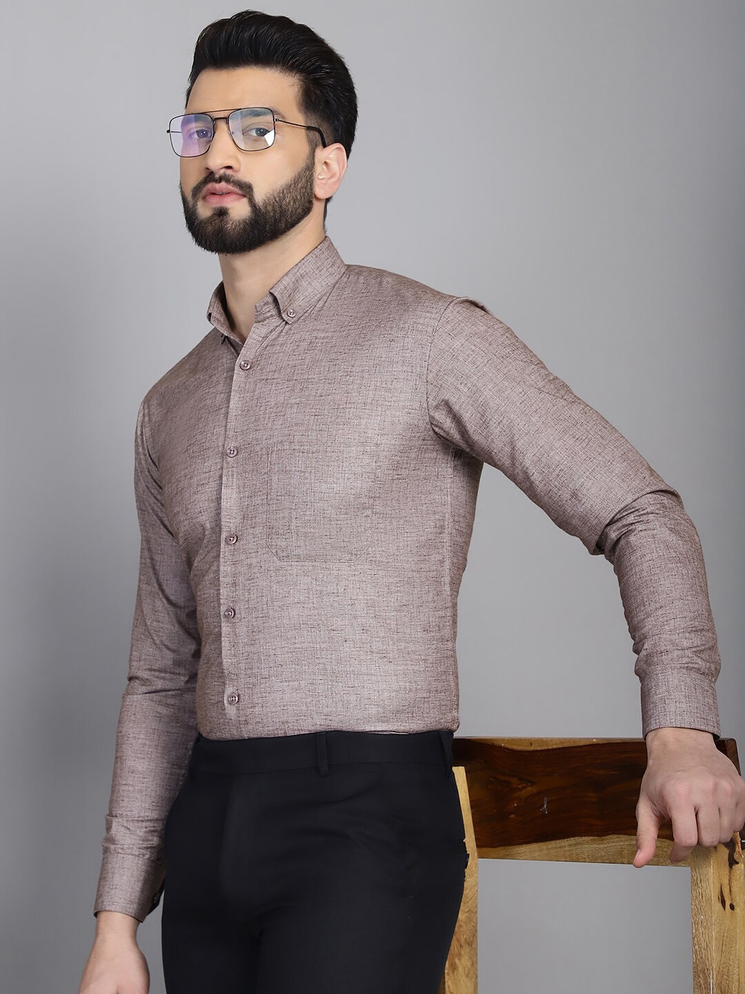 

Indian Needle Classic Button-Down Collar Long Sleeves Cotton Formal Shirt, Mauve