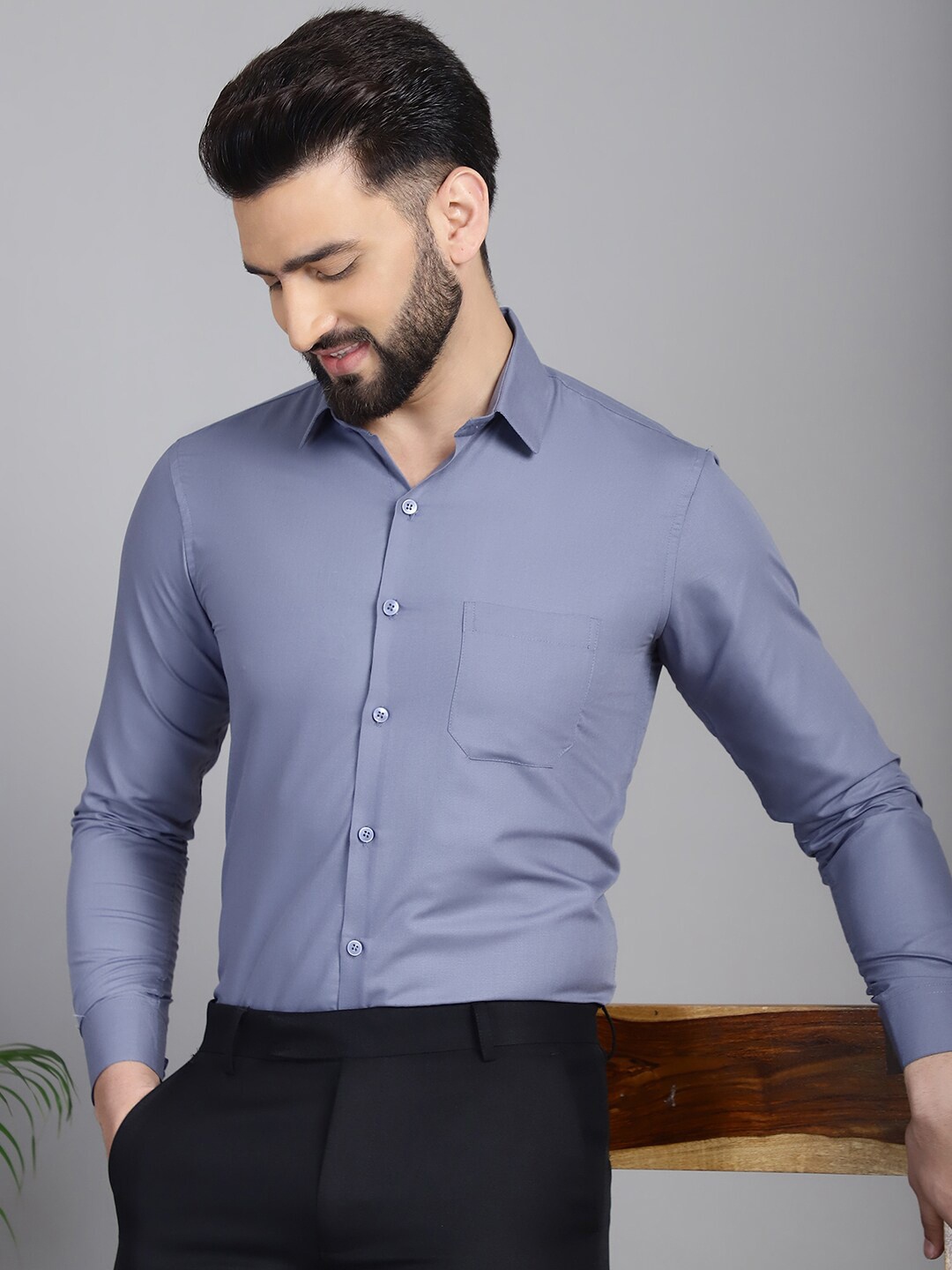 

Indian Needle Classic Spread Collar Long Sleeves Cotton Formal Shirt, Grey