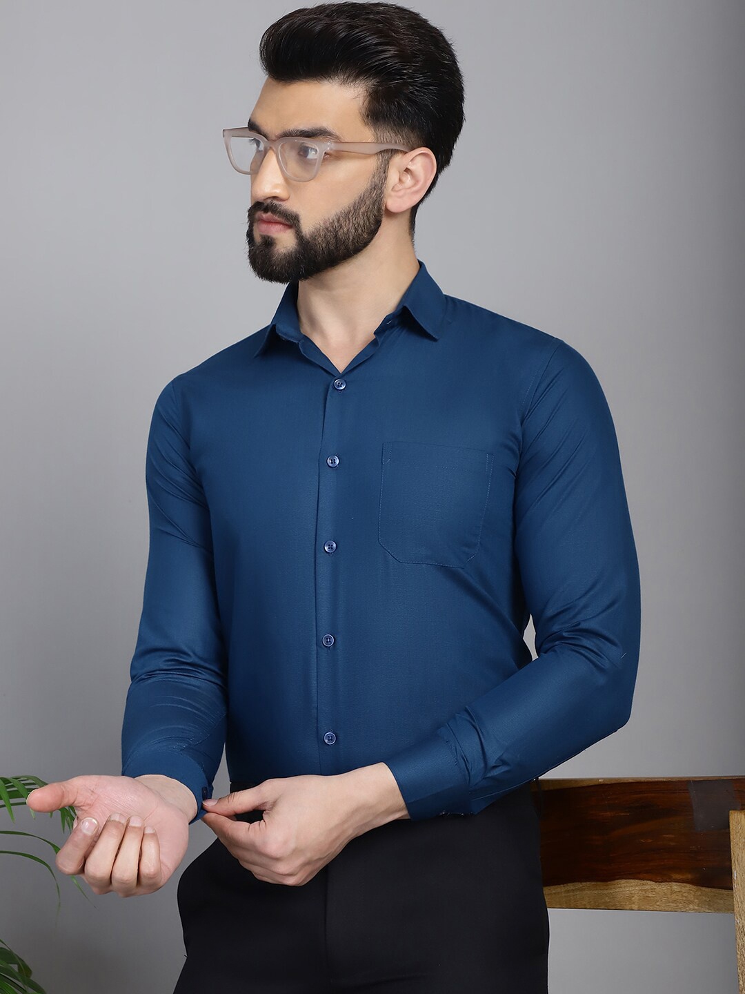 

Indian Needle Classic Spread Collar Long Sleeves Cotton Formal Shirt, Teal