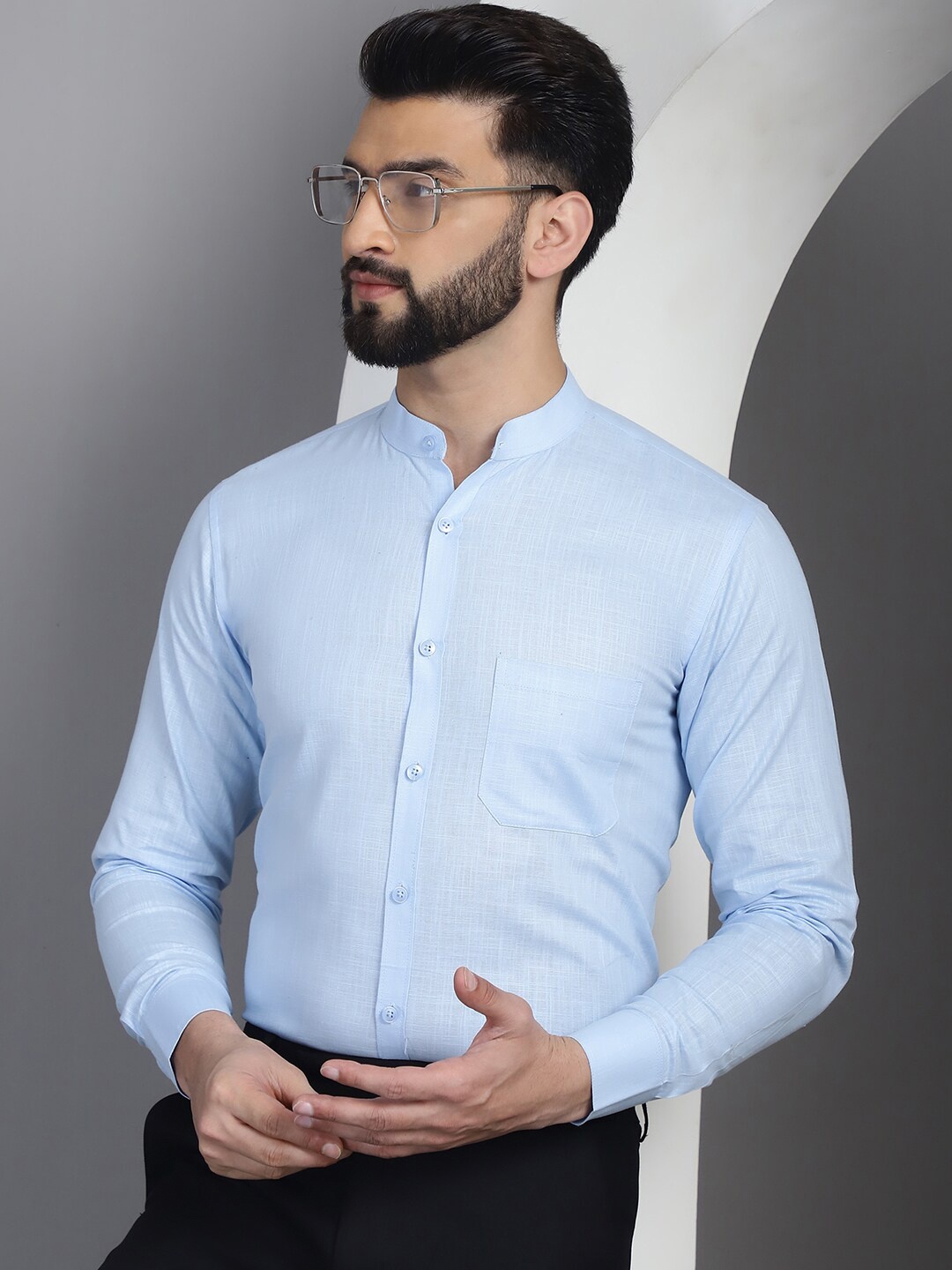 

Indian Needle Classic Mandarin Collar Formal Shirt, Blue
