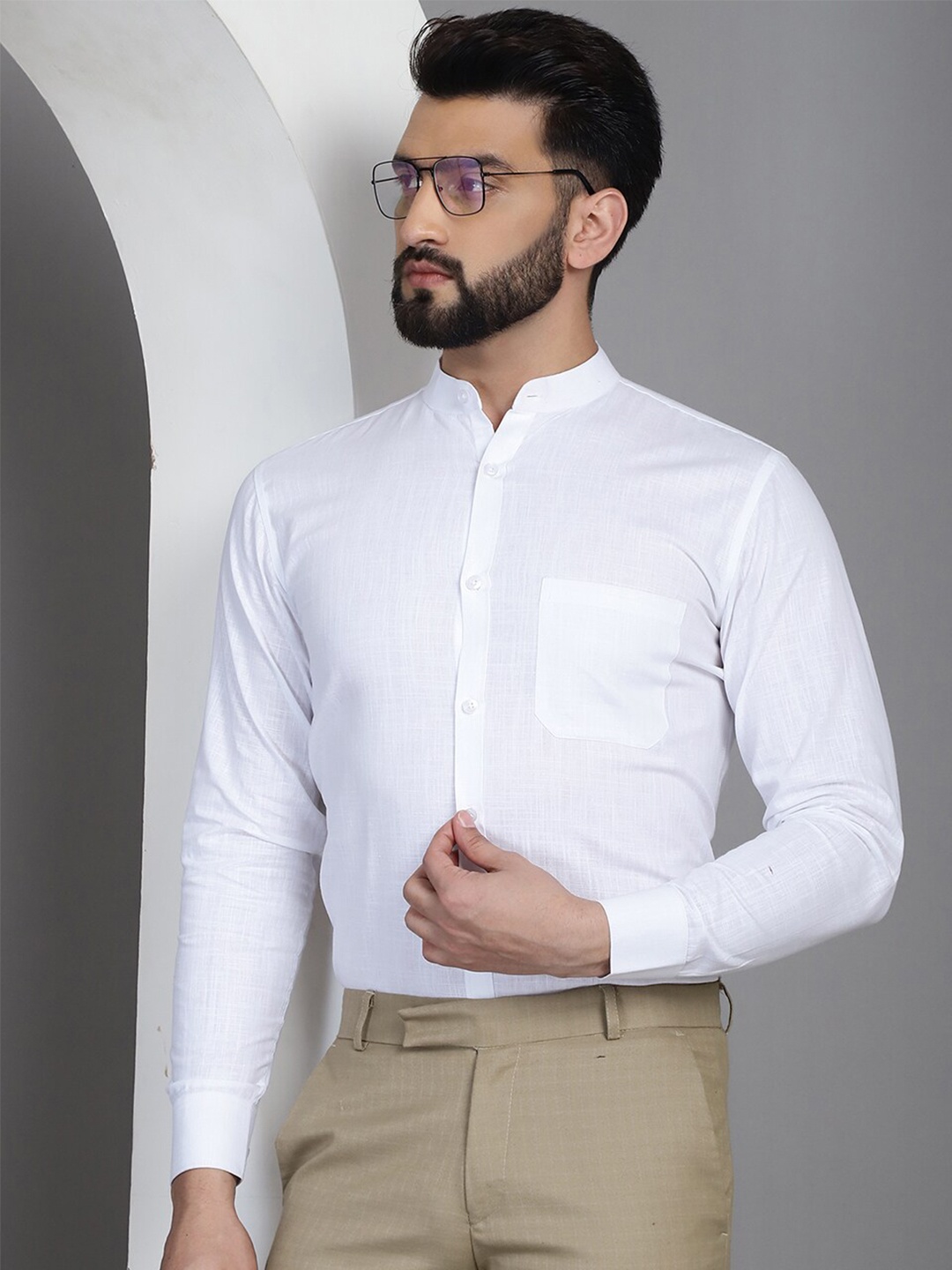 

Indian Needle Classic Mandarin Collar Formal Shirt, White
