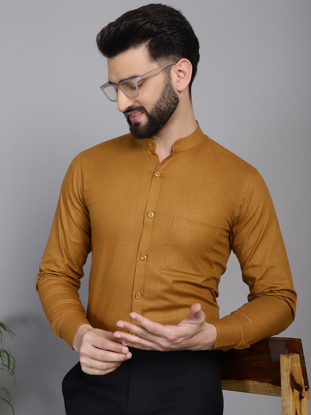 

Indian Needle Classic Mandarin Collar Formal Shirt, Mustard