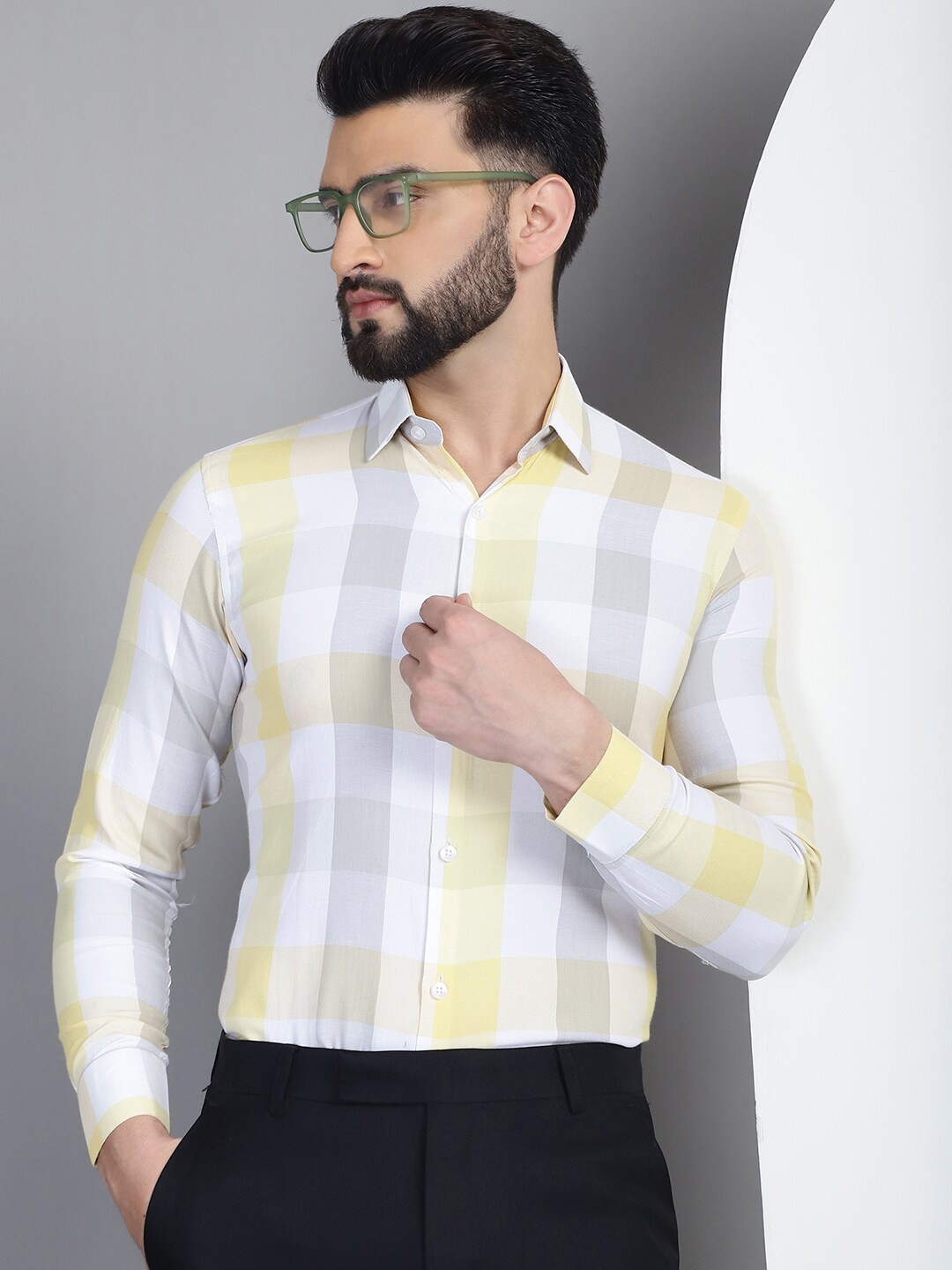 

Indian Needle Classic Buffalo Checked Pure Cotton Formal Shirt, Yellow